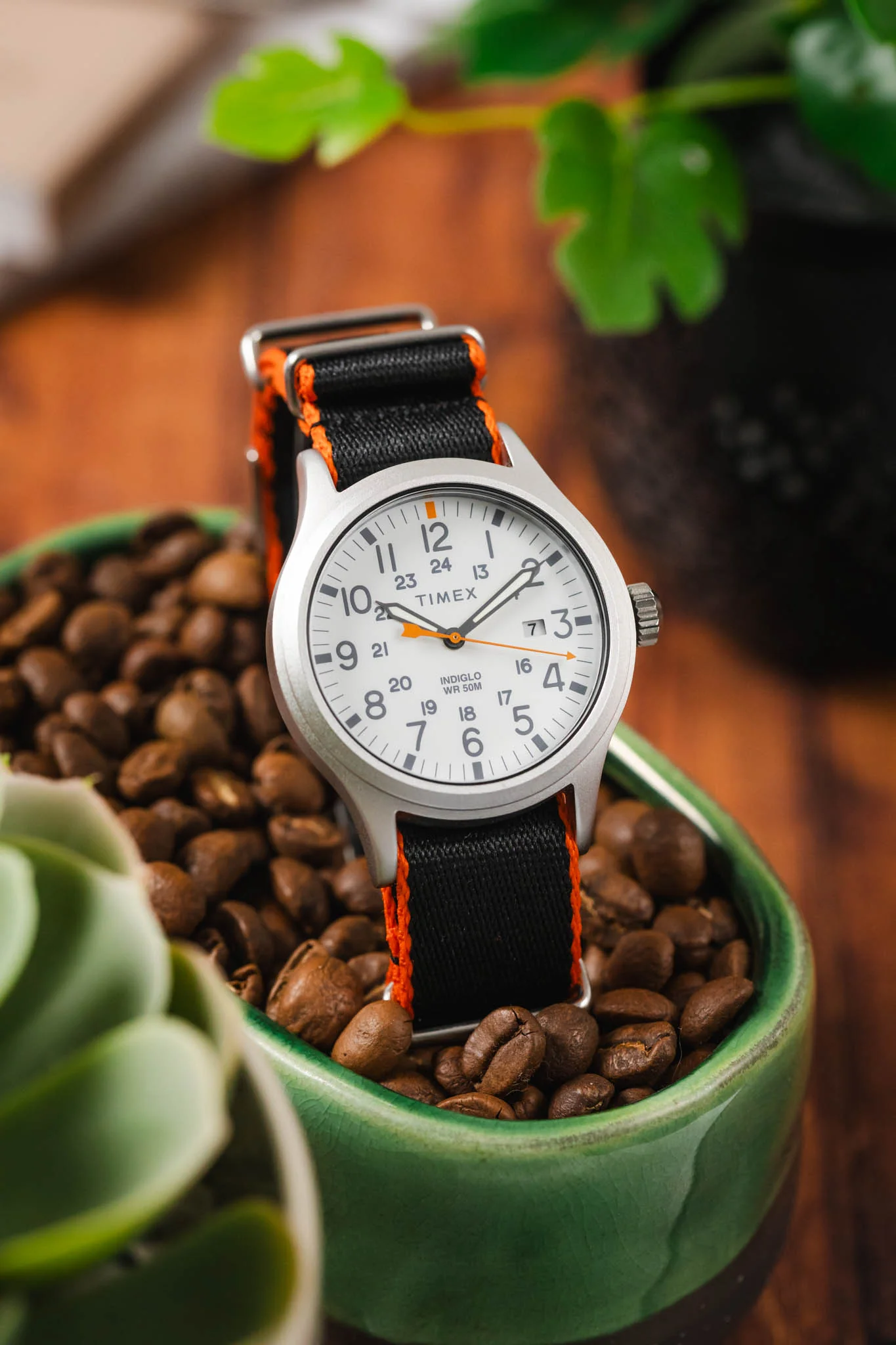 Premium Nylon Watch Strap in Black with Orange Edges - Image 4