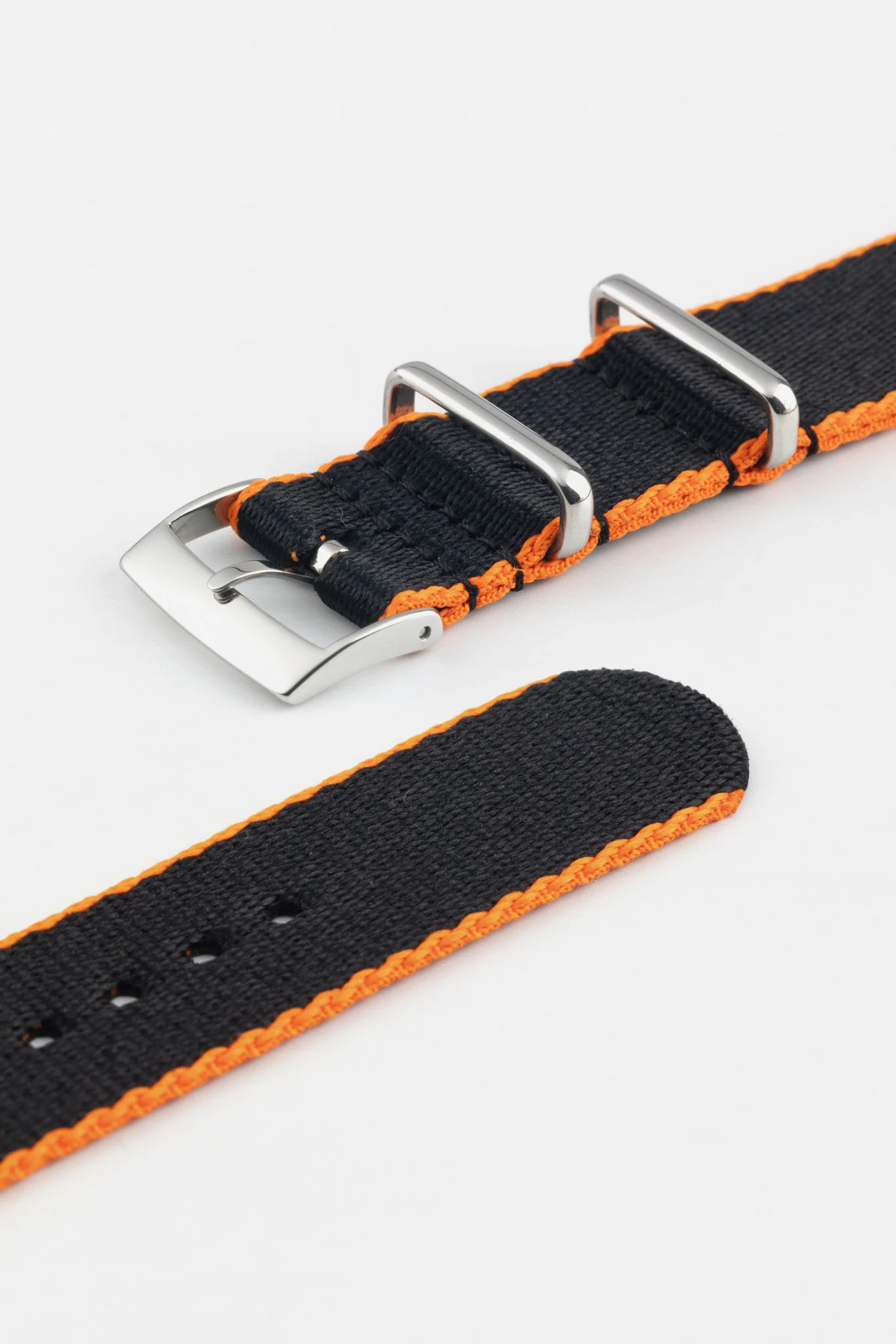 Premium Nylon Watch Strap in Black with Orange Edges - Image 6