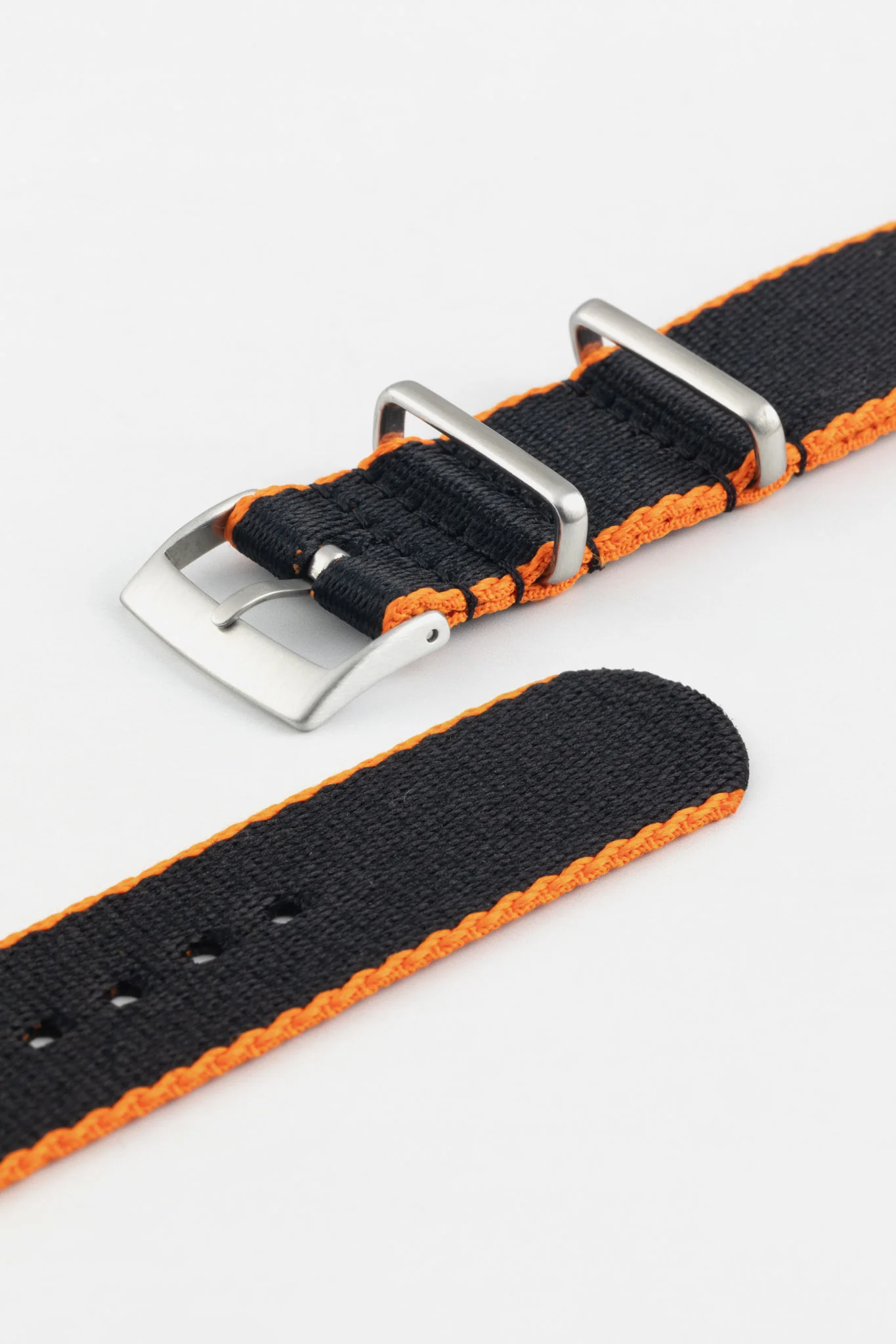 Premium Nylon Watch Strap in Black with Orange Edges - Image 7