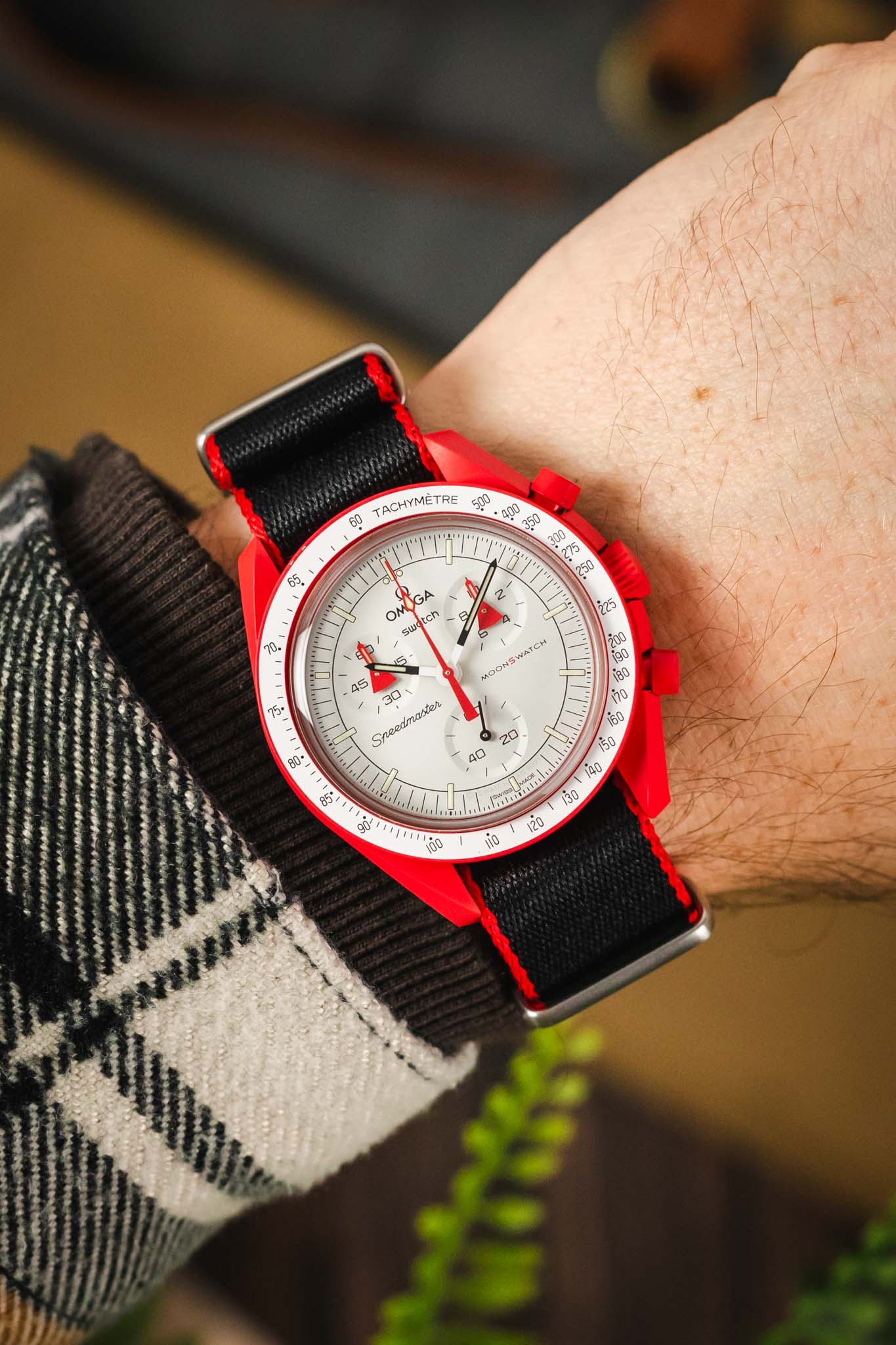 Premium Nylon Watch Strap in Black with Red Edges - Image 2