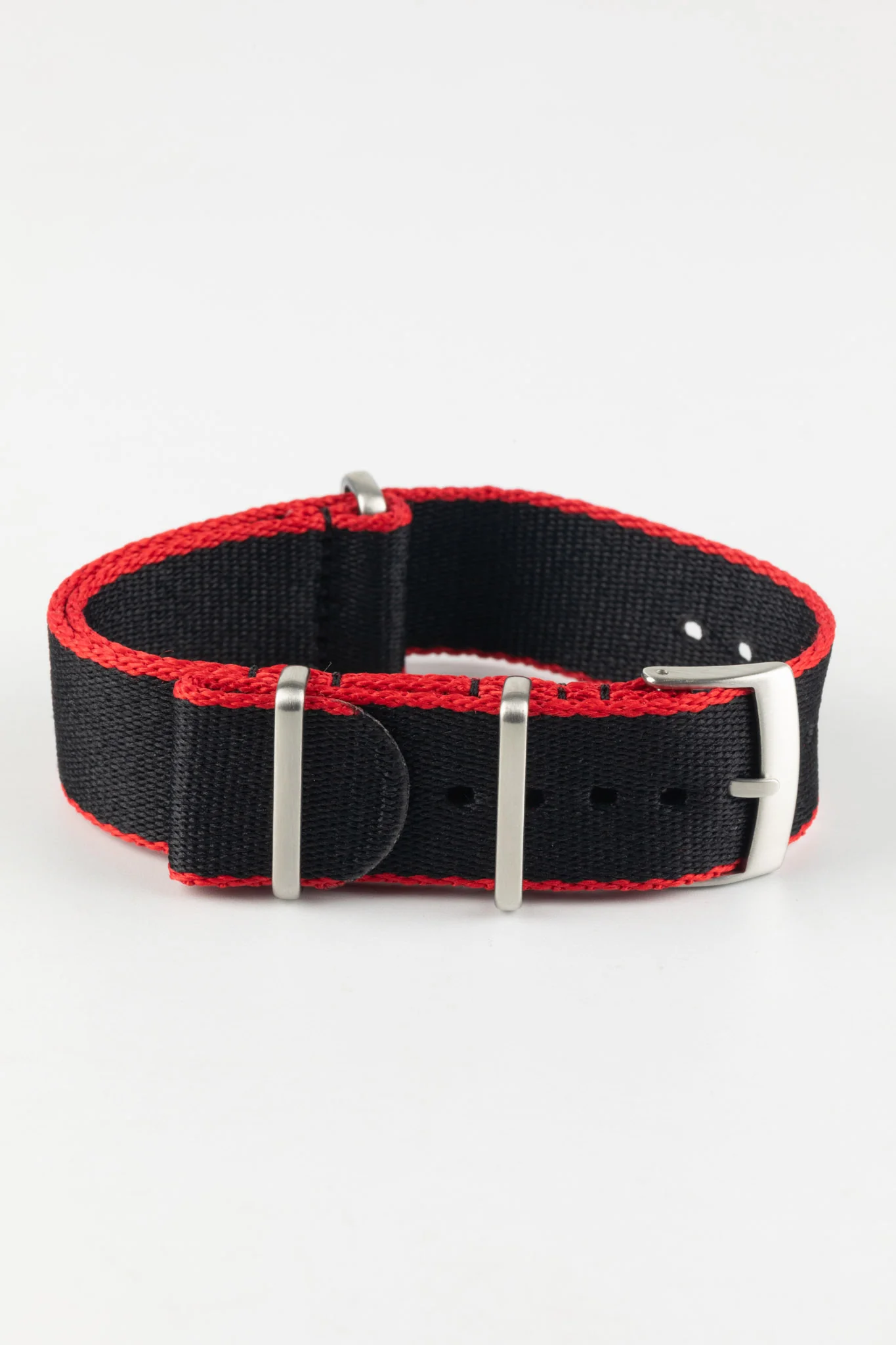 Premium Nylon Watch Strap in Black with Red Edges - Image 3