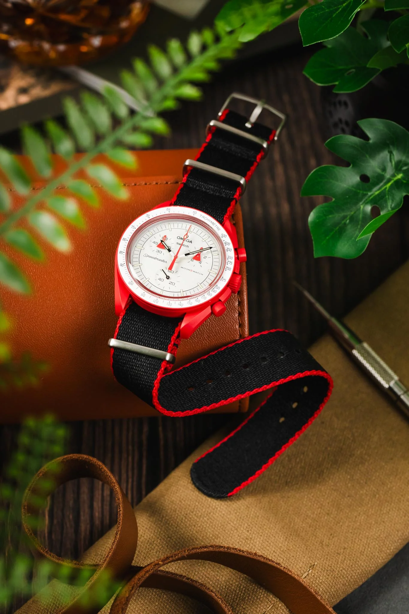 Premium Nylon Watch Strap in Black with Red Edges - Image 4