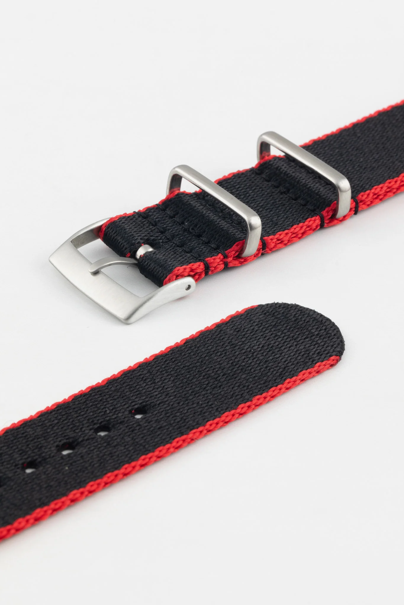 Premium Nylon Watch Strap in Black with Red Edges - Image 5