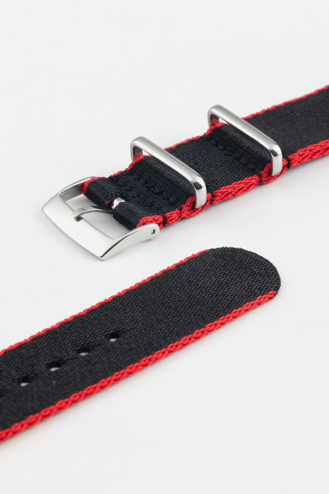 Premium Nylon Watch Strap in Black with Red Edges - Image 6