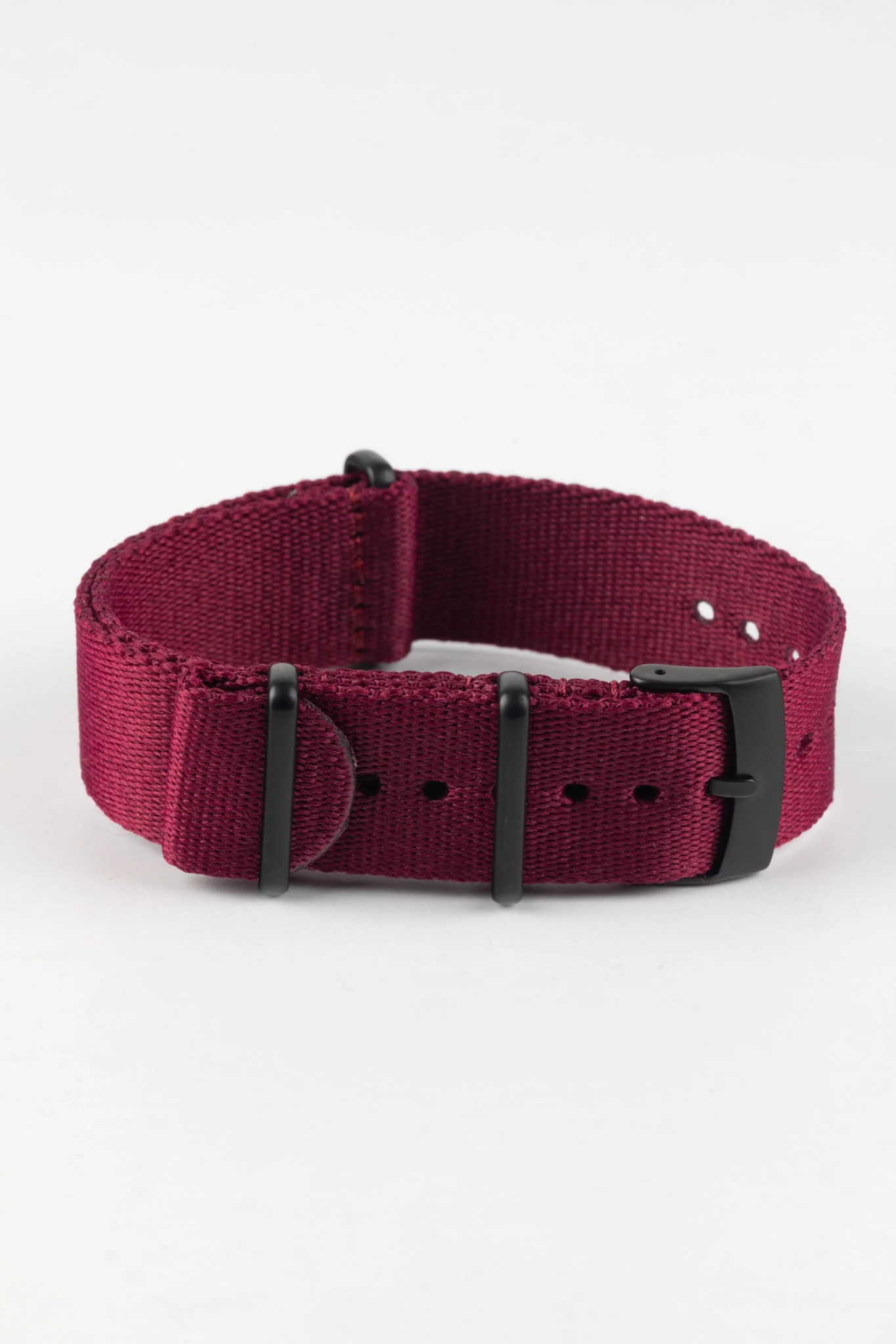 Premium Nylon Watch Strap in BURGUNDY with Black PVD Hardware - Image 3
