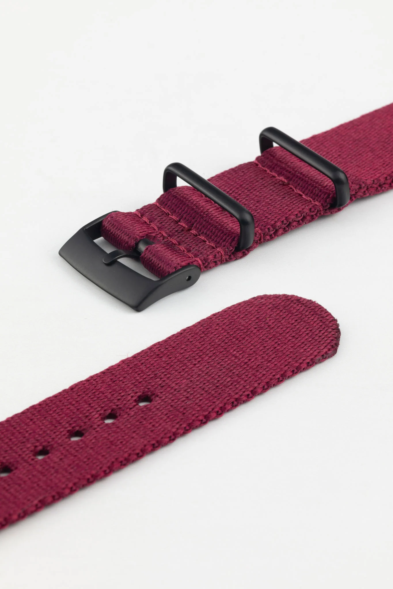 Premium Nylon Watch Strap in BURGUNDY with Black PVD Hardware - Image 5