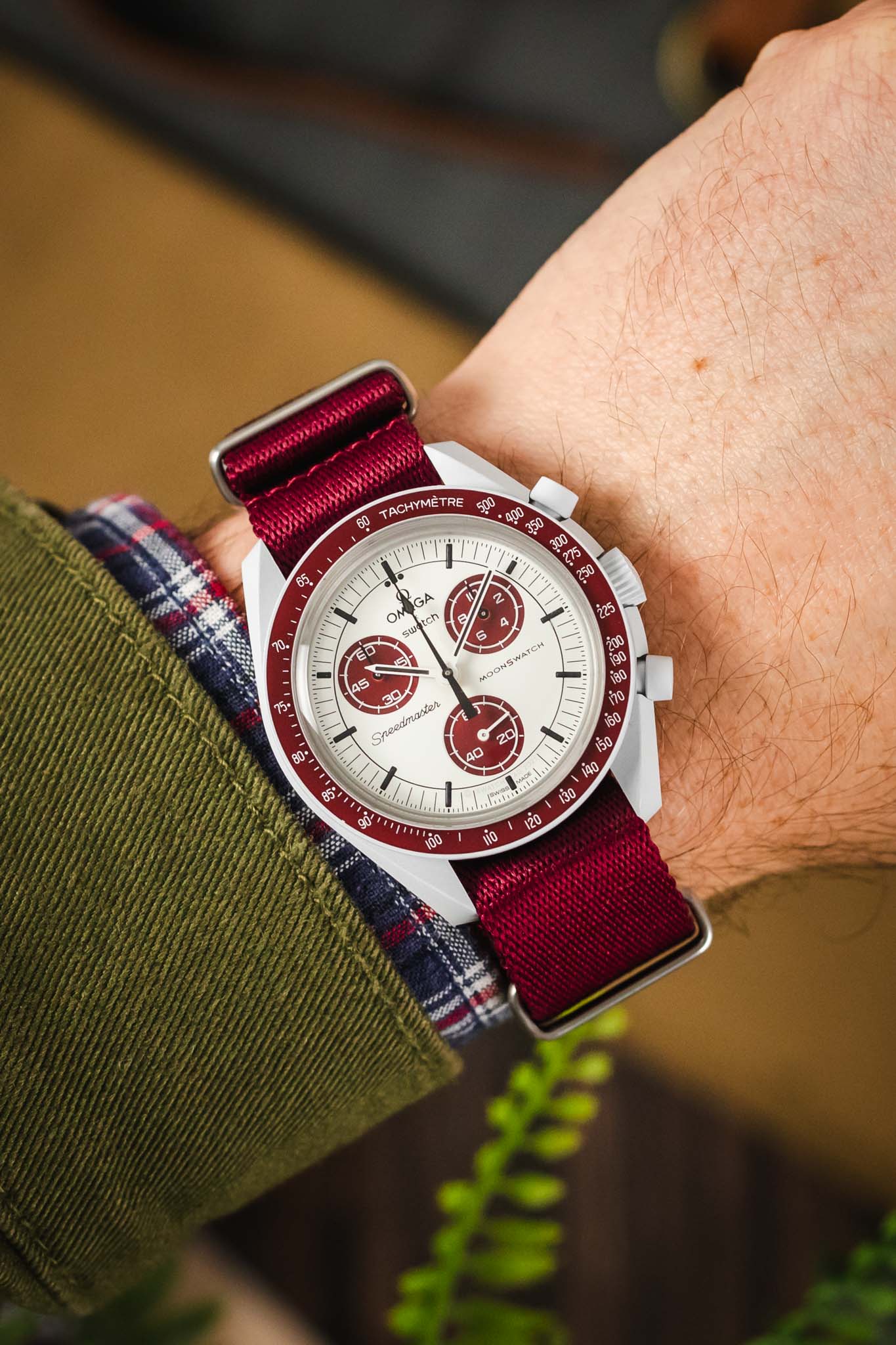 Premium Nylon Watch Strap in BURGUNDY with Brushed Hardware - Image 2