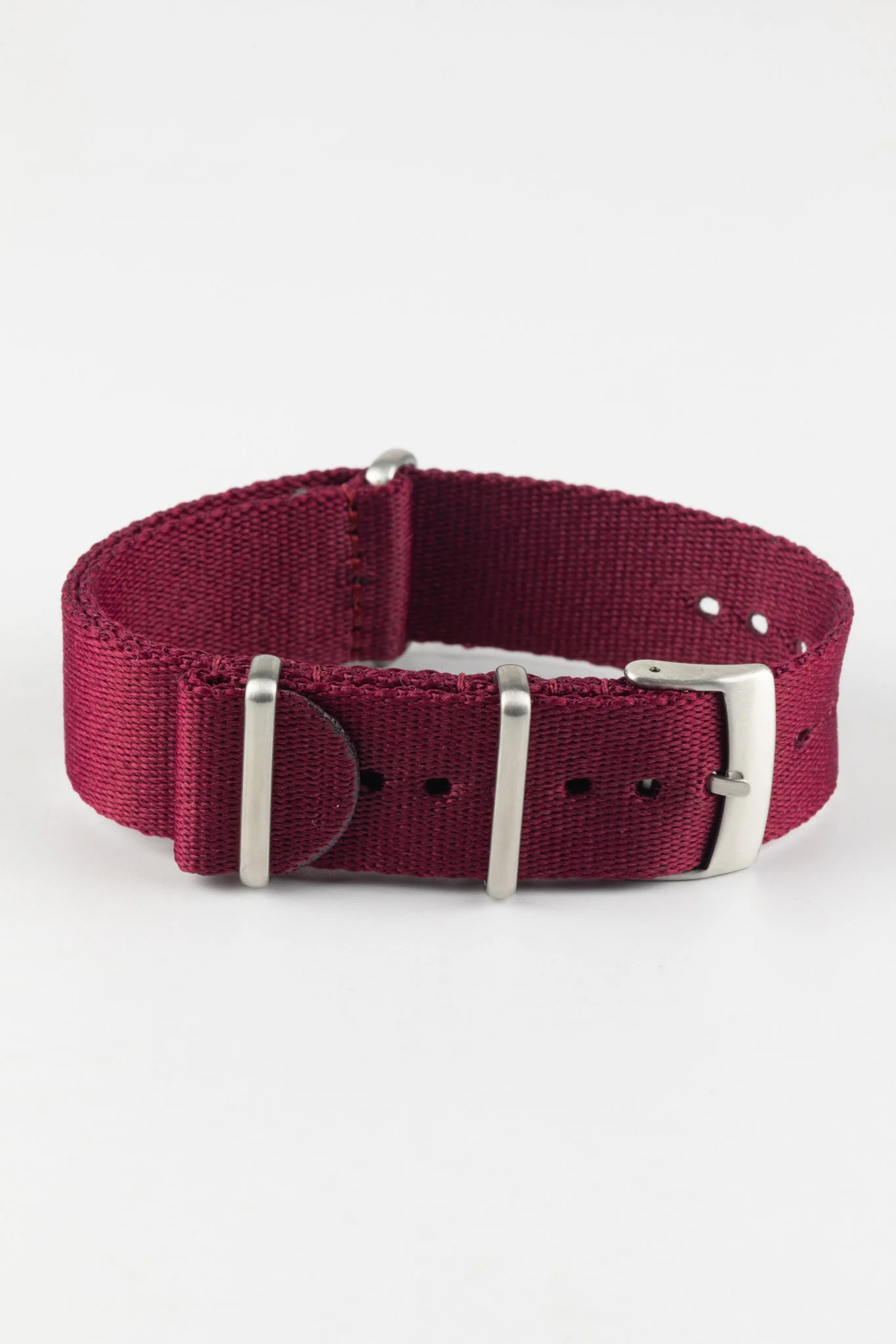 Premium Nylon Watch Strap in BURGUNDY with Brushed Hardware - Image 3