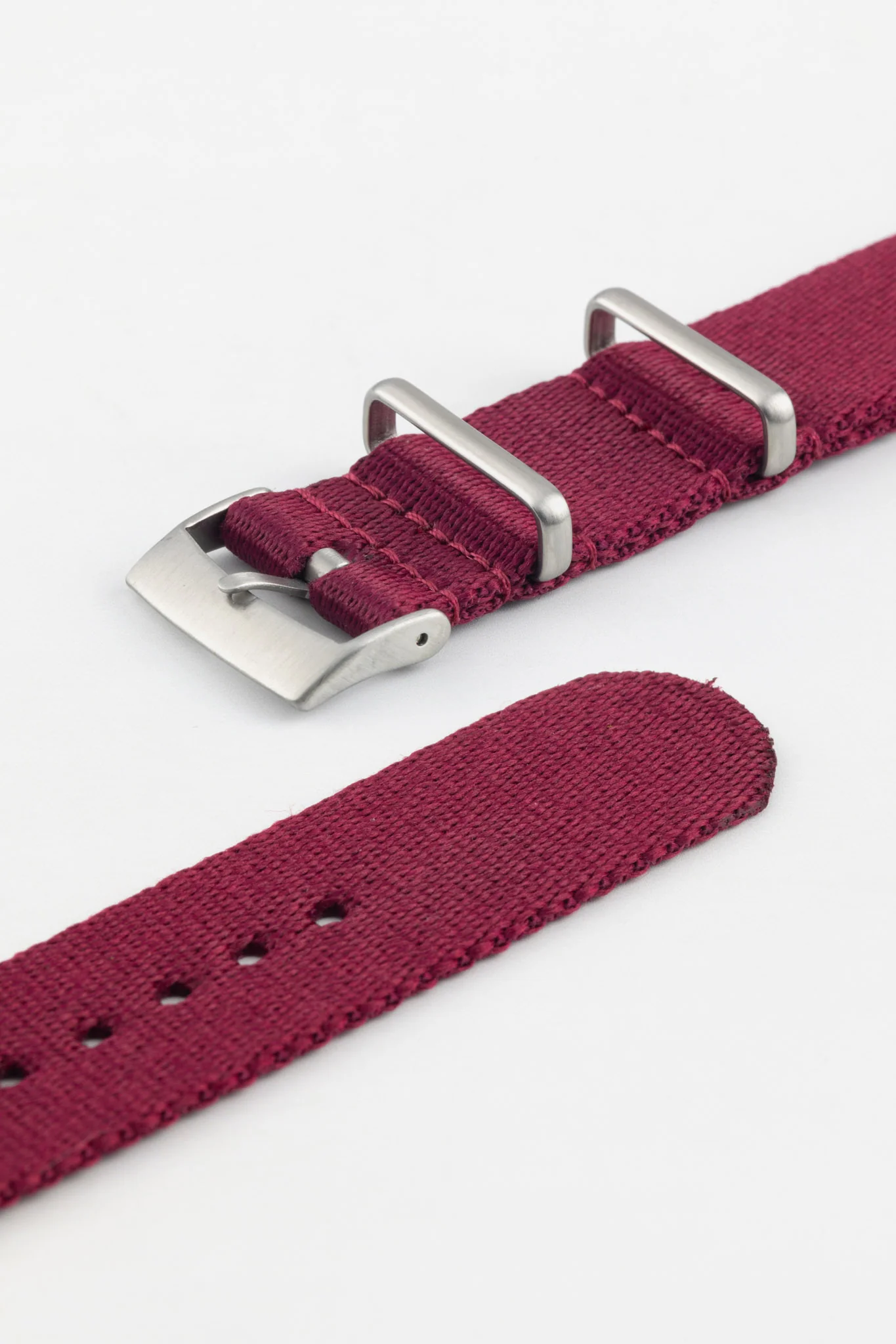 Premium Nylon Watch Strap in BURGUNDY with Brushed Hardware - Image 5