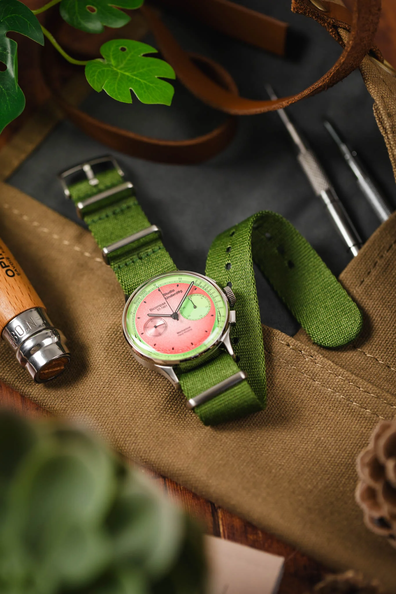 Premium Nylon Watch Strap in GREEN with Brushed Hardware - Image 4