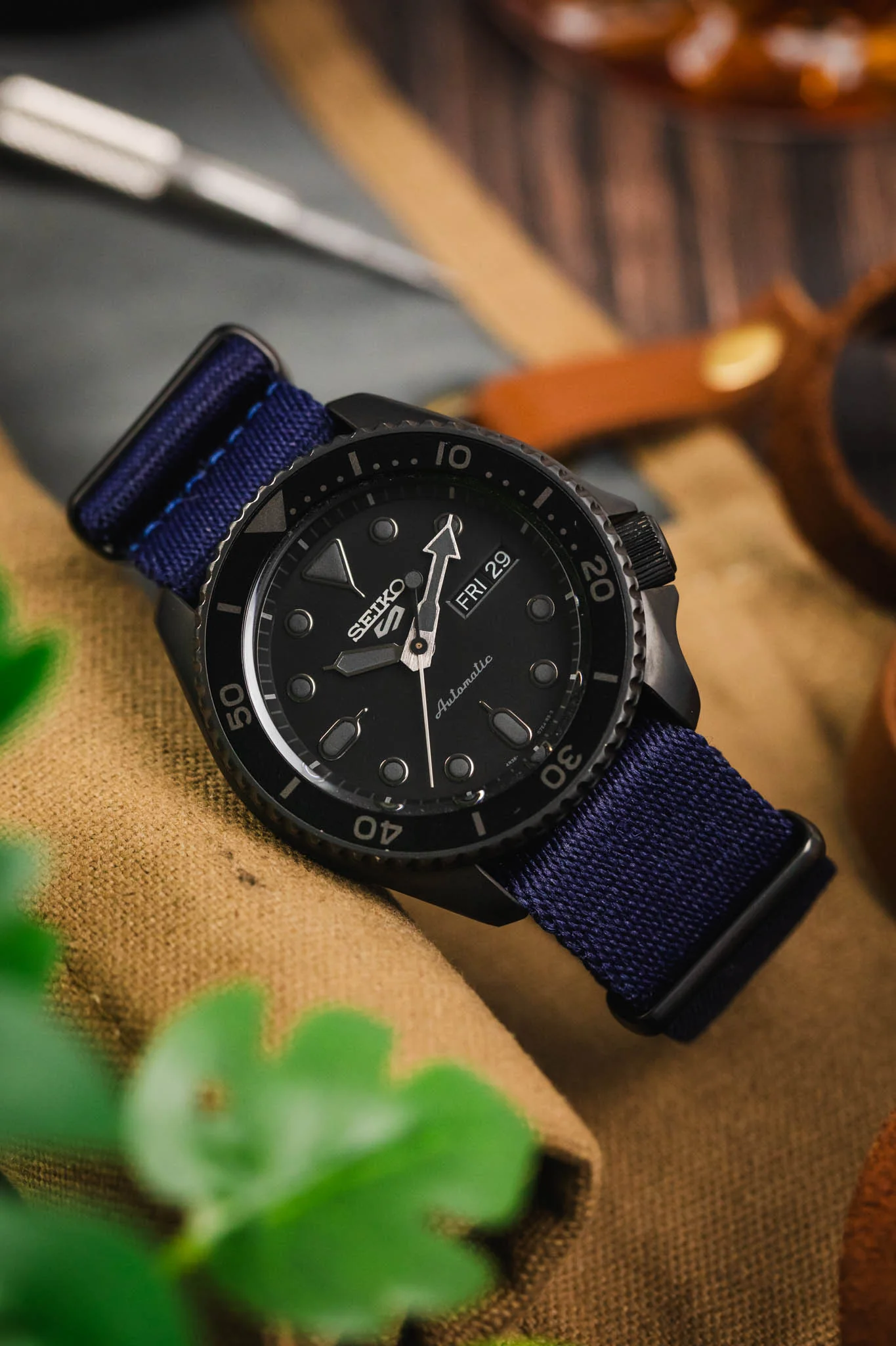 Premium Nylon Watch Strap in NAVY BLUE with Black PVD Hardware - Image 4