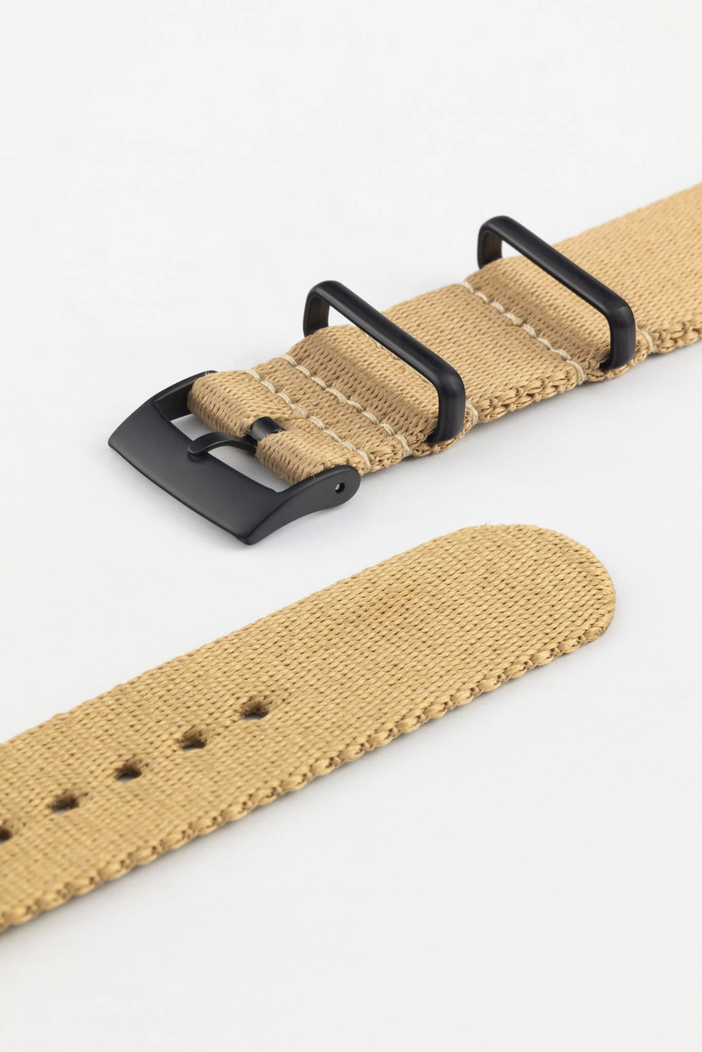 Premium Nylon Watch Strap in SAND with Black PVD Hardware - Image 5