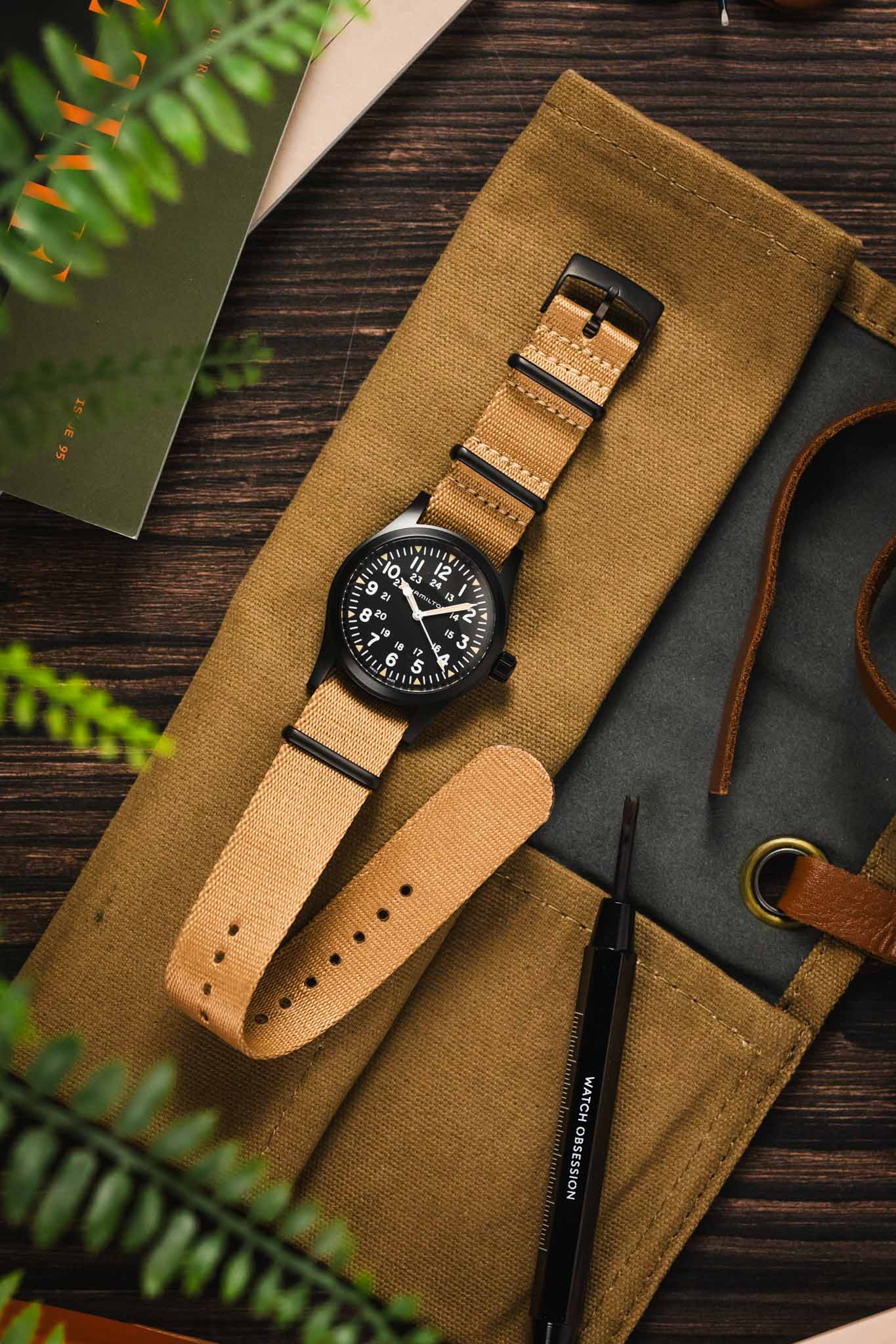 Premium Nylon Watch Strap in SAND with Black PVD Hardware - Image 6
