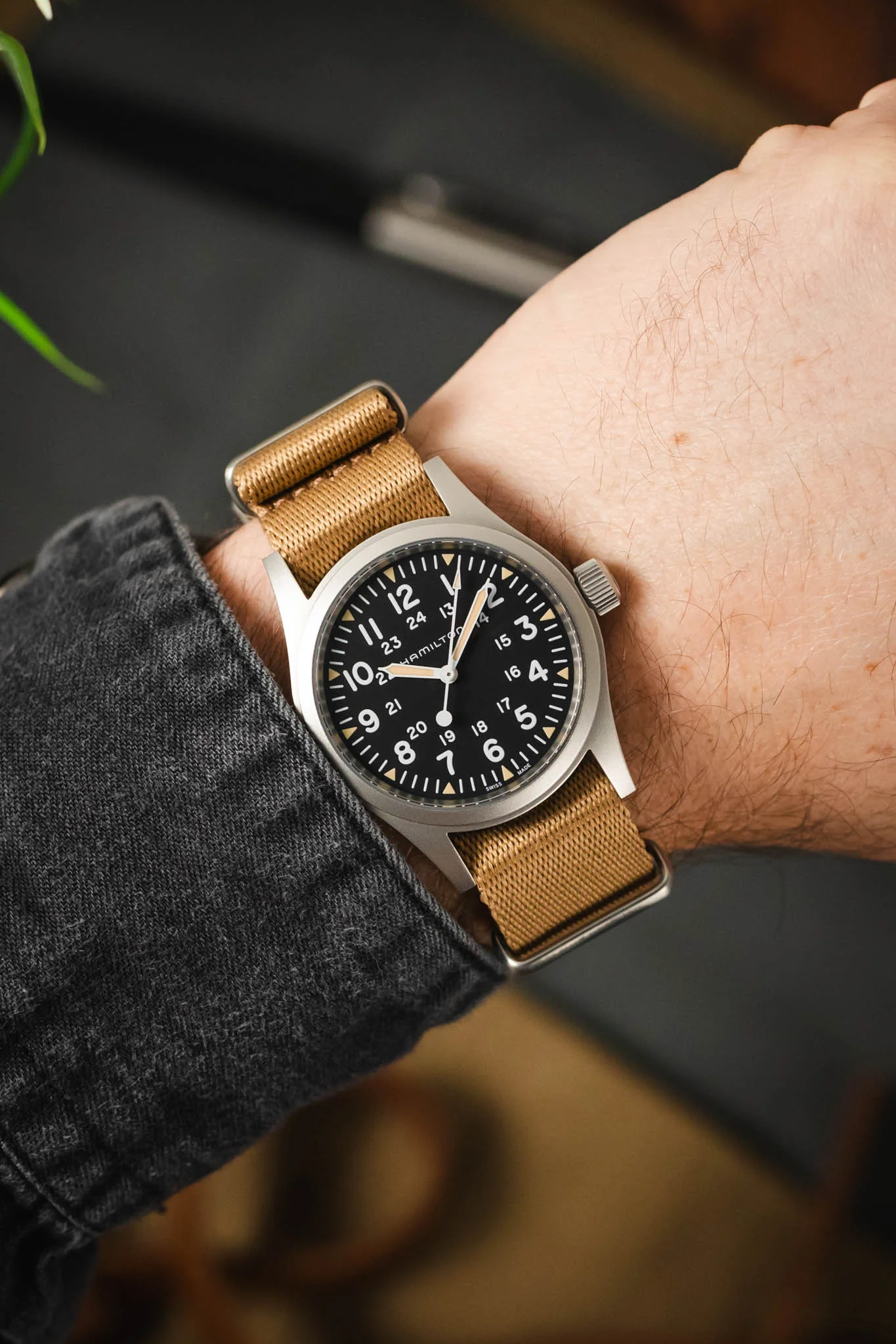 Premium Nylon Watch Strap in SAND with Brushed Hardware - Image 2