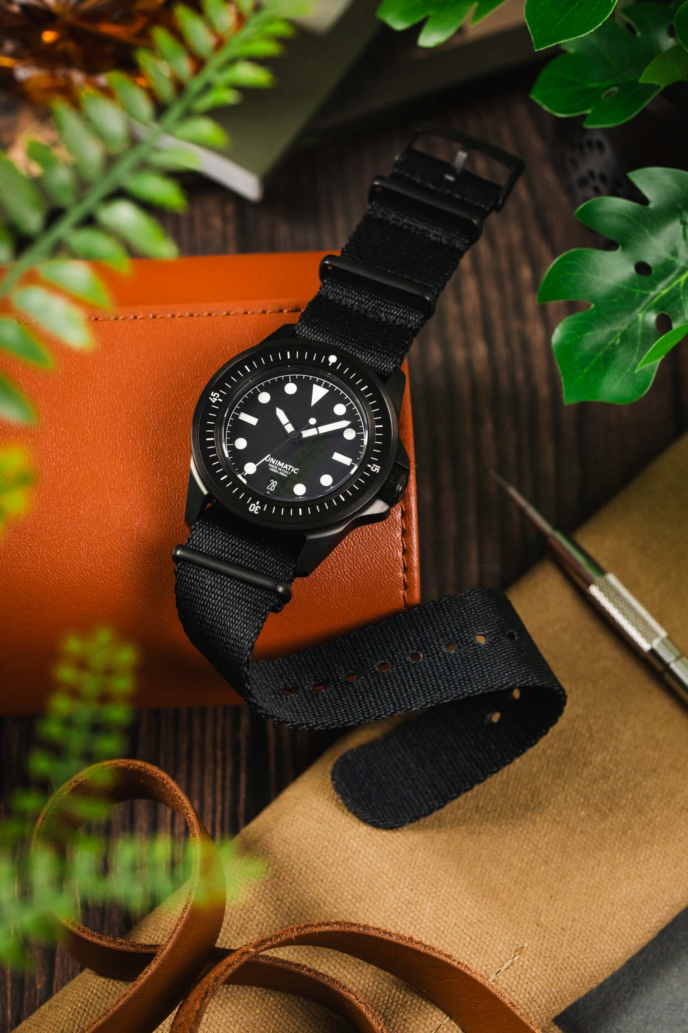 Premium Nylon Watch Strap in SOLID BLACK with Black PVD Hardware - Image 4