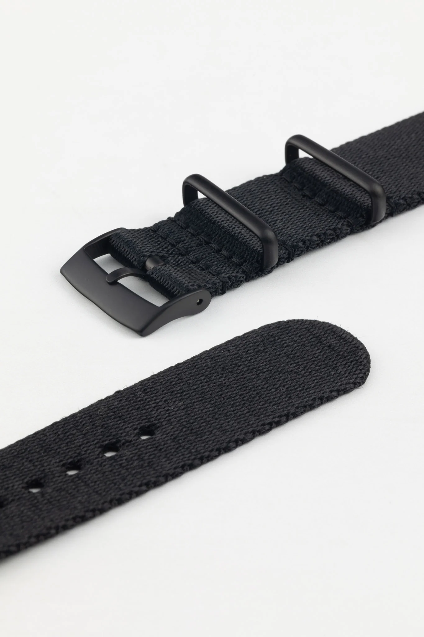 Premium Nylon Watch Strap in SOLID BLACK with Black PVD Hardware - Image 5