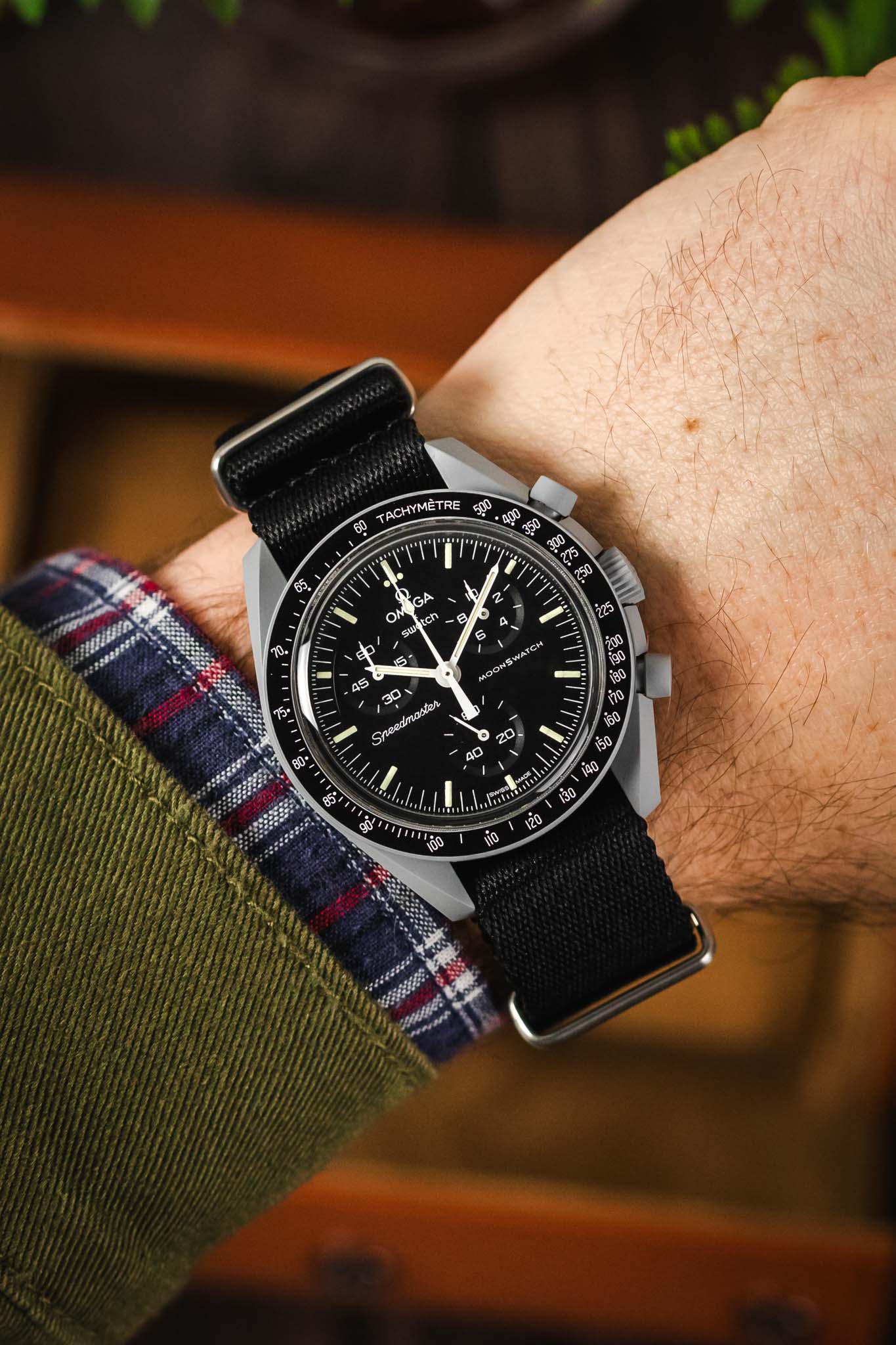 Premium Nylon Watch Strap in SOLID BLACK with Brushed Hardware - Image 2