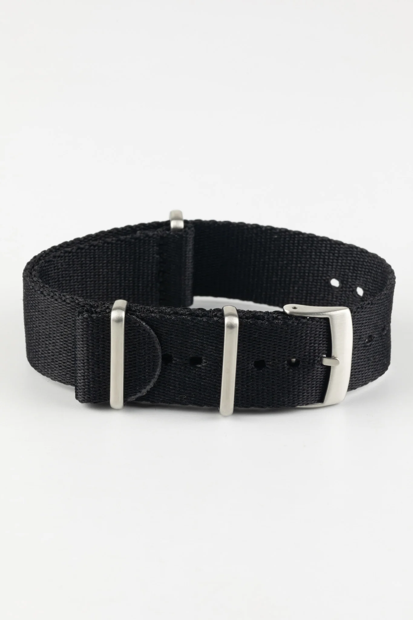 Premium Nylon Watch Strap in SOLID BLACK with Brushed Hardware - Image 3