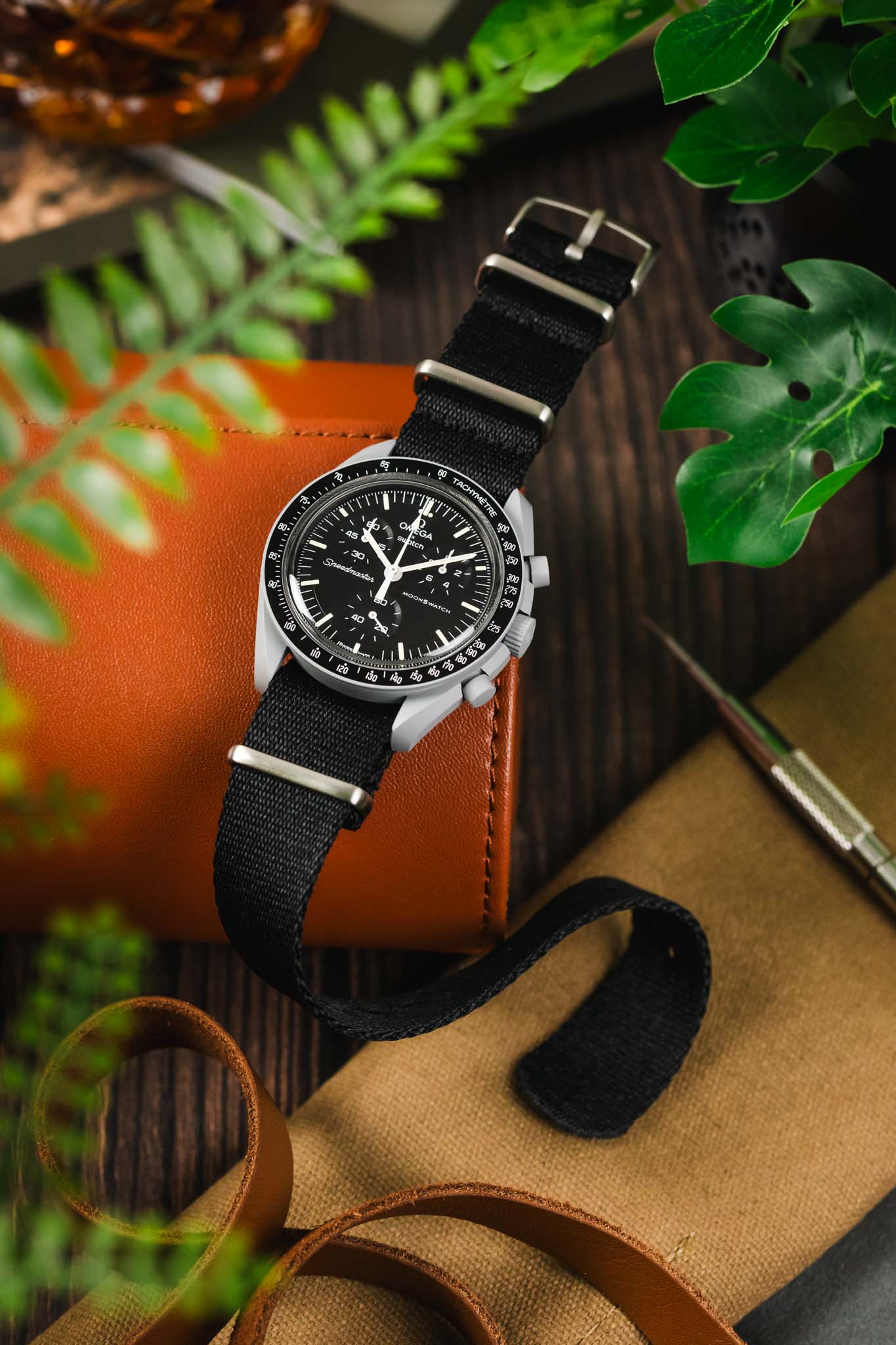 Premium Nylon Watch Strap in SOLID BLACK with Brushed Hardware - Image 4