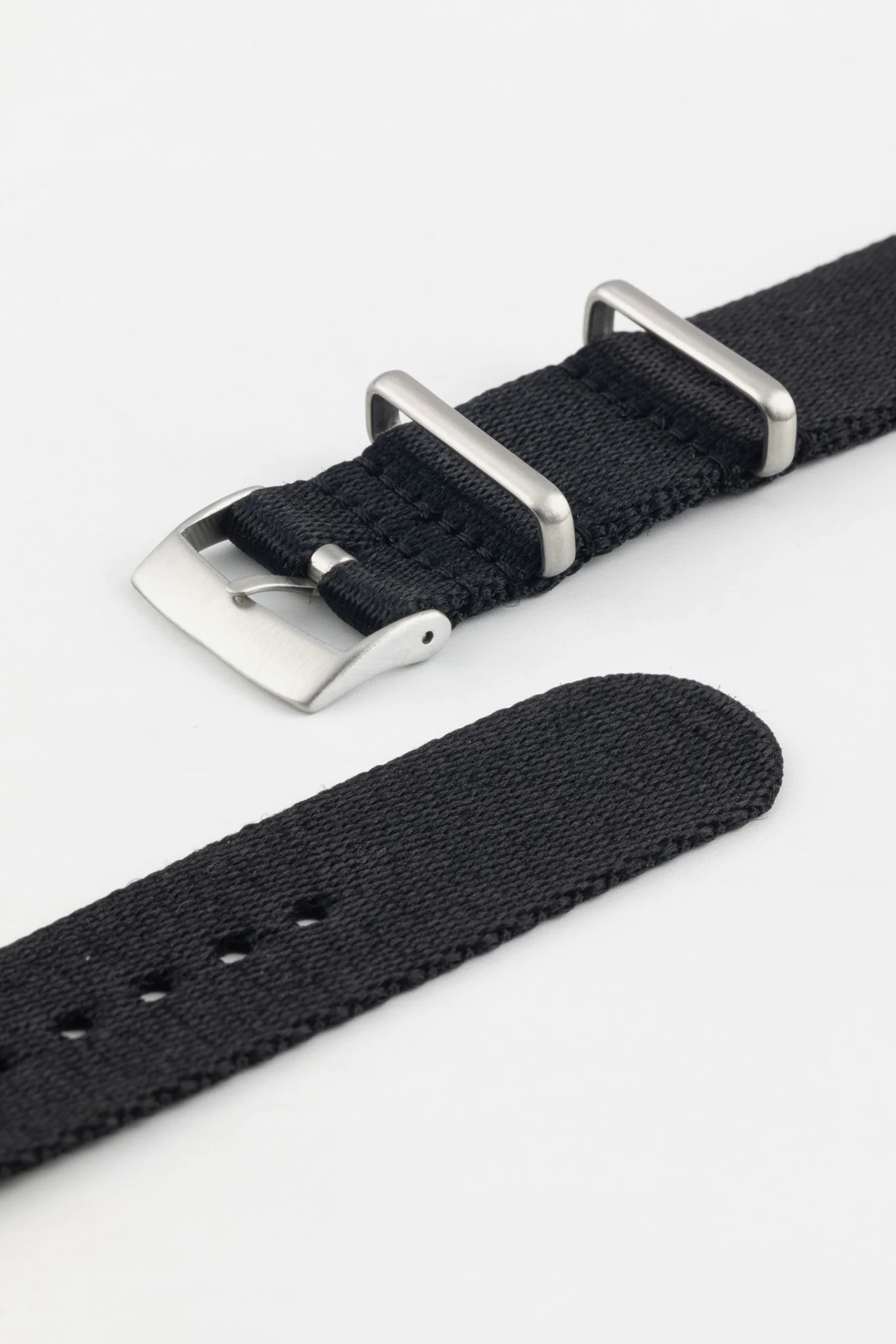 Premium Nylon Watch Strap in SOLID BLACK with Brushed Hardware - Image 5