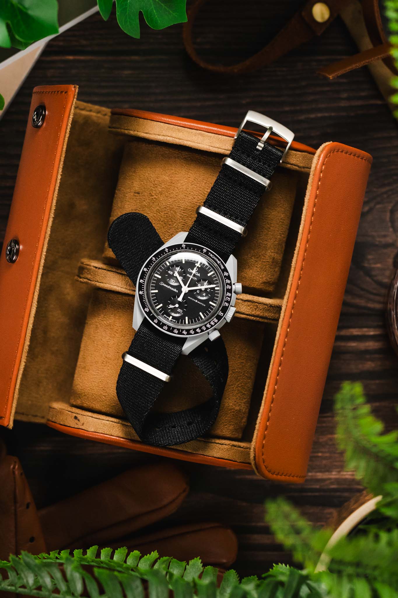 Premium Nylon Watch Strap in SOLID BLACK with Brushed Hardware - Image 6
