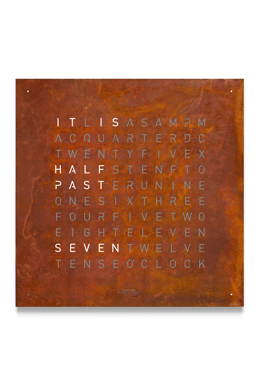 QLOCKTWO Creator's Edition Wall Clock with RUST Steel Faceplate - Image 2