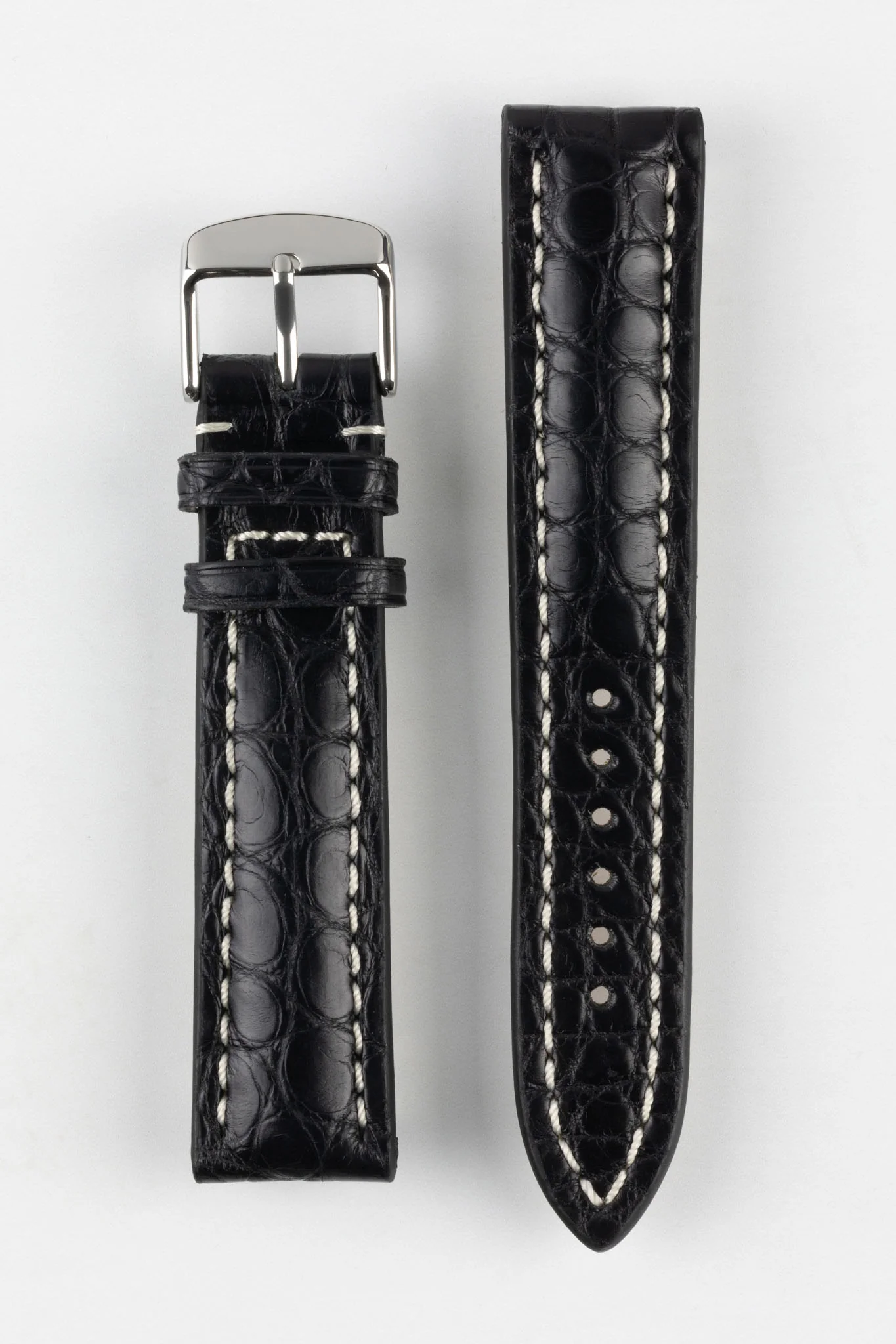 RIOS1931 AMBASSADOR Genuine Alligator Flank Padded Watch Strap in BLACK - Image 10