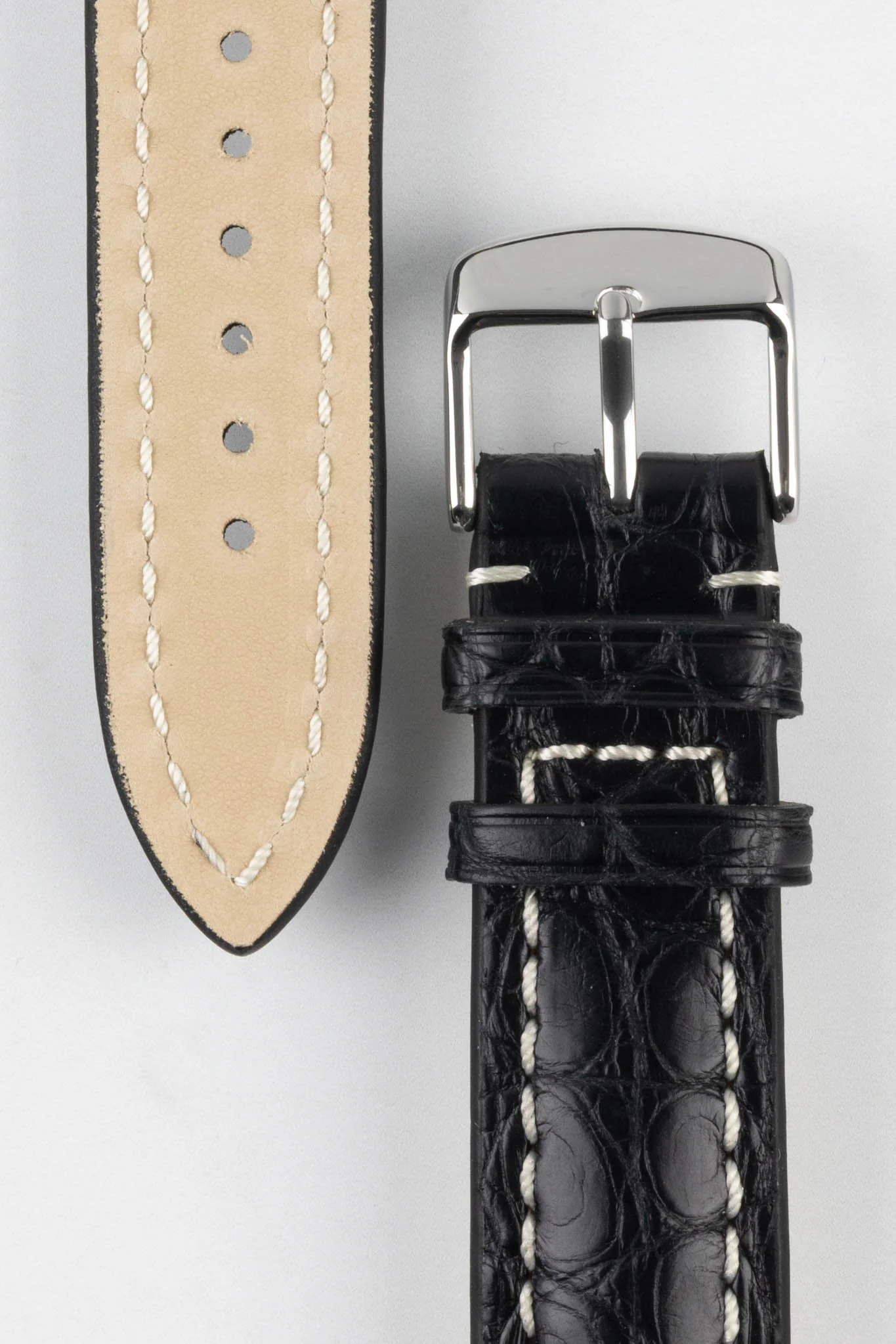 RIOS1931 AMBASSADOR Genuine Alligator Flank Padded Watch Strap in BLACK - Image 3