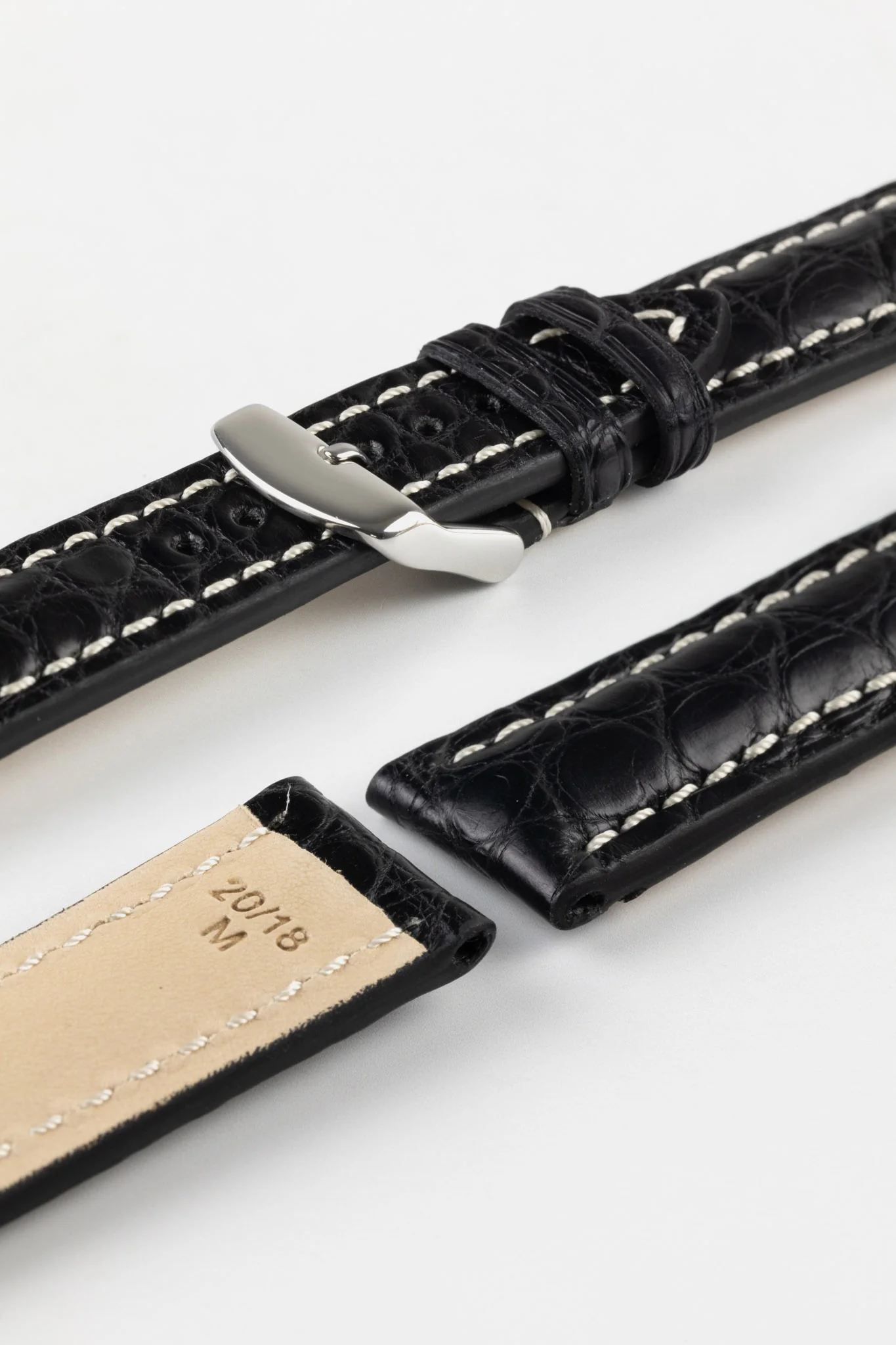 RIOS1931 AMBASSADOR Genuine Alligator Flank Padded Watch Strap in BLACK - Image 7