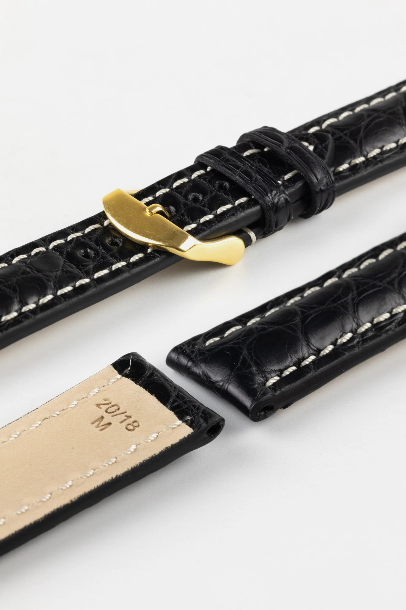 RIOS1931 AMBASSADOR Genuine Alligator Flank Padded Watch Strap in BLACK - Image 8