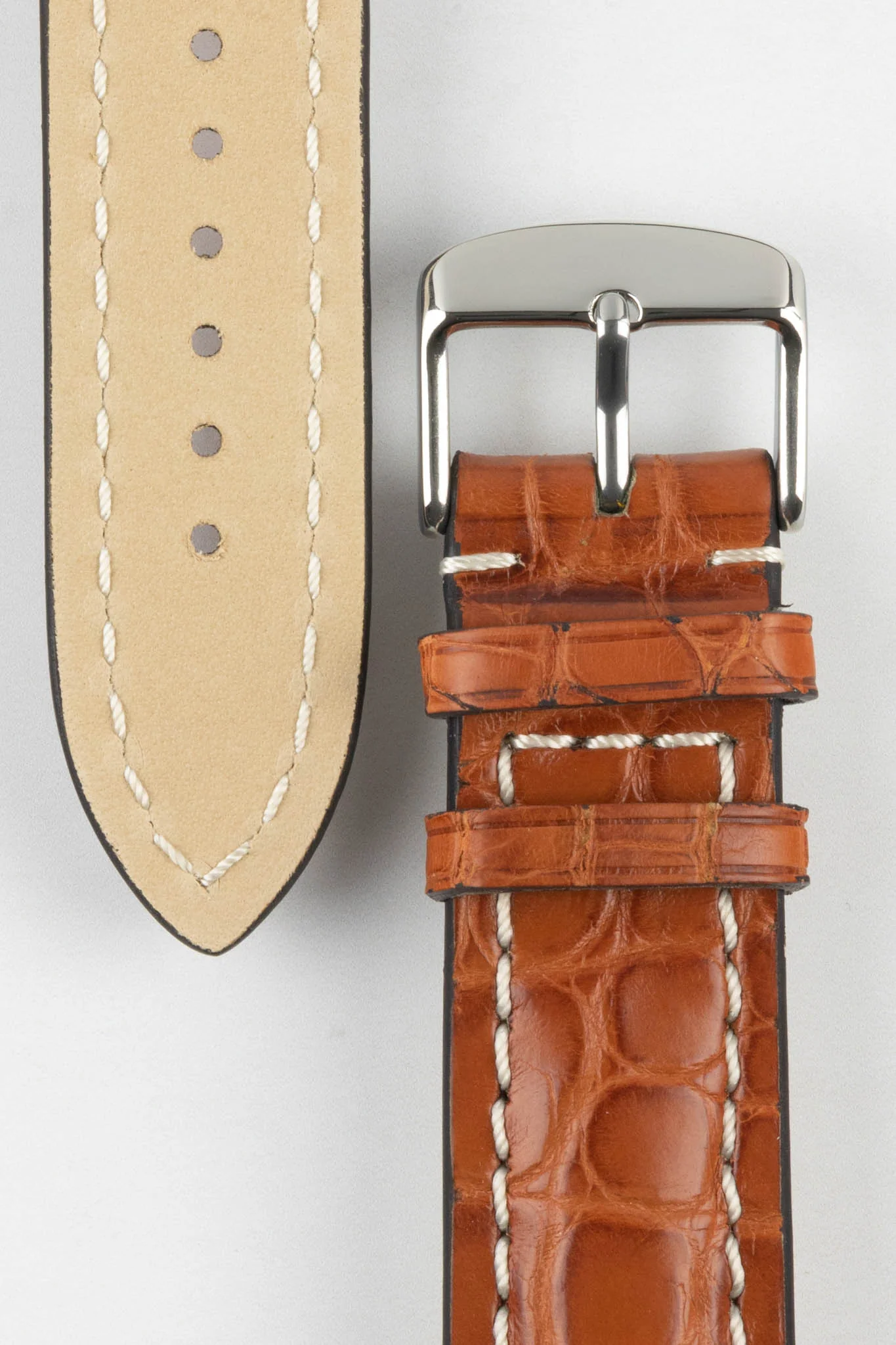RIOS1931 AMBASSADOR Genuine Alligator Flank Padded Watch Strap in COGNAC - Image 3