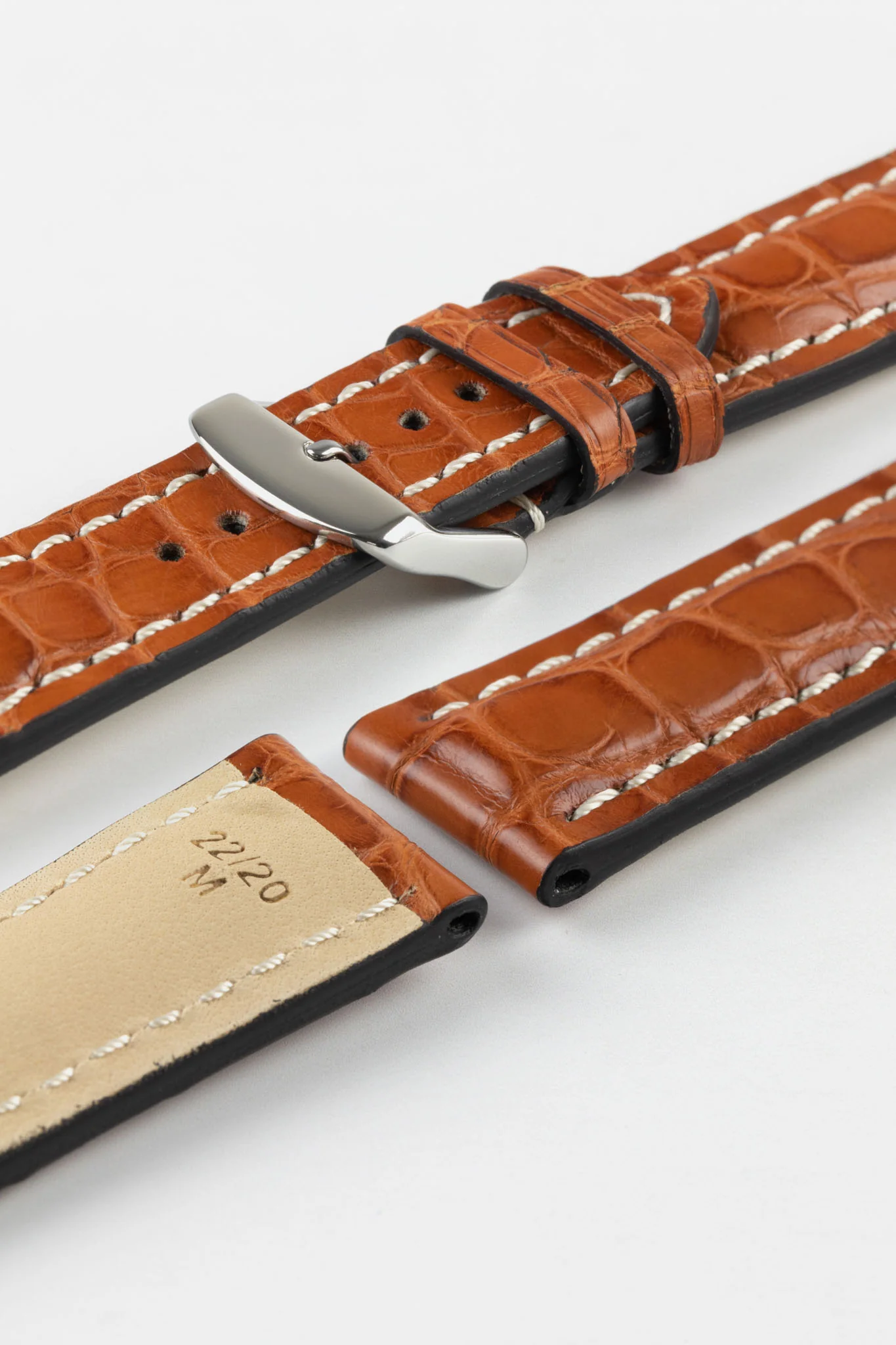 RIOS1931 AMBASSADOR Genuine Alligator Flank Padded Watch Strap in COGNAC - Image 7