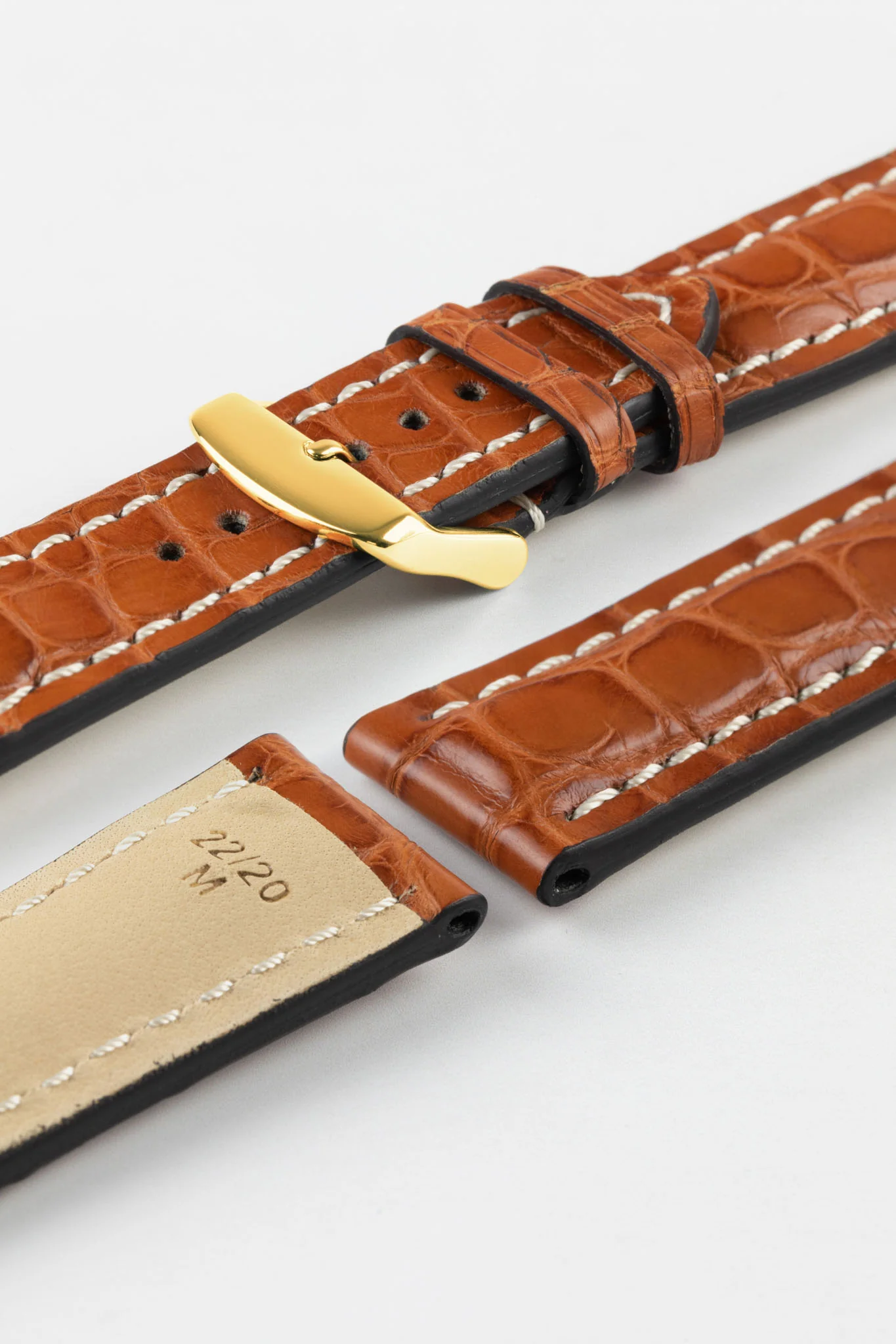 RIOS1931 AMBASSADOR Genuine Alligator Flank Padded Watch Strap in COGNAC - Image 8