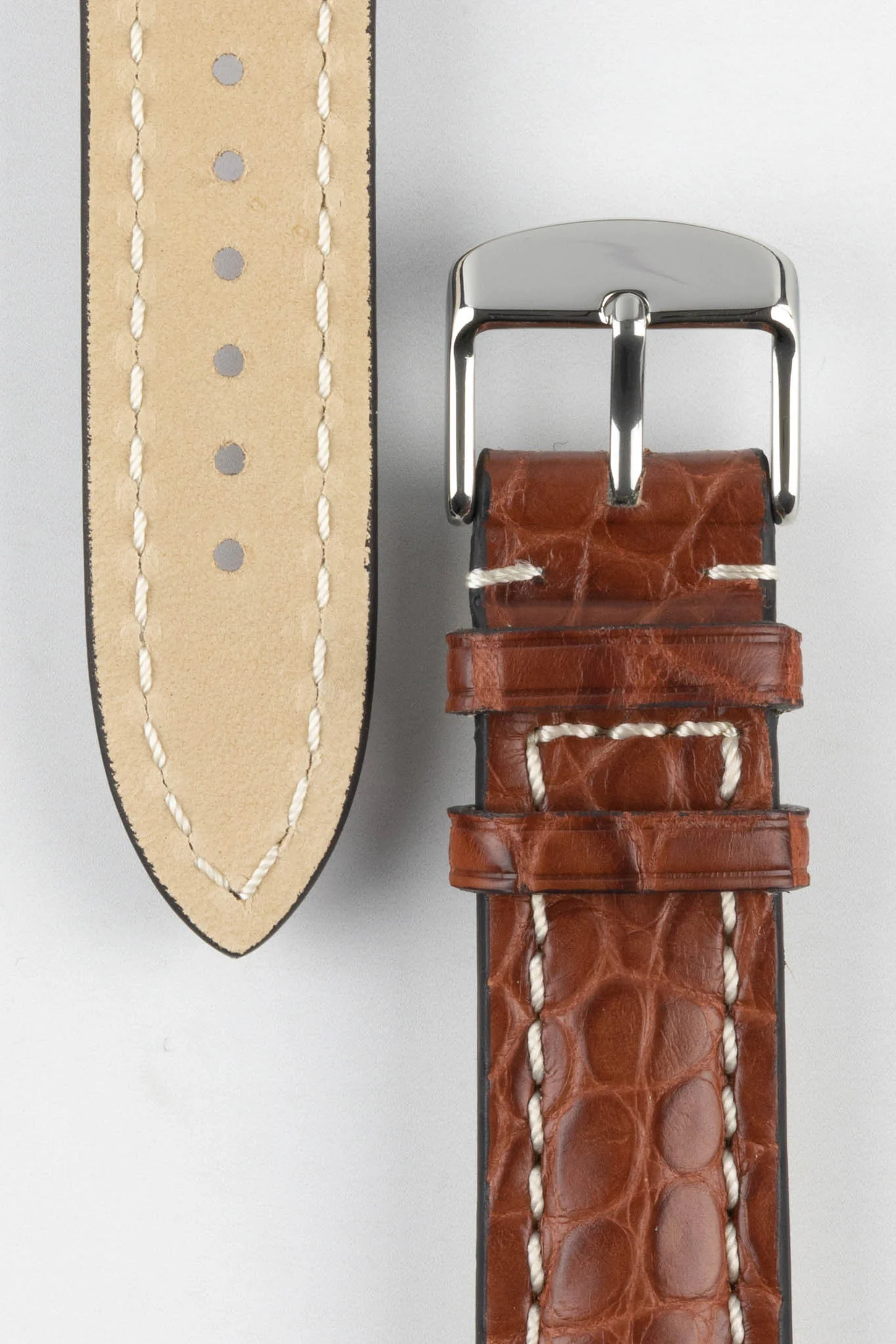RIOS1931 AMBASSADOR Genuine Alligator Flank Padded Watch Strap in MAHOGANY - Image 3