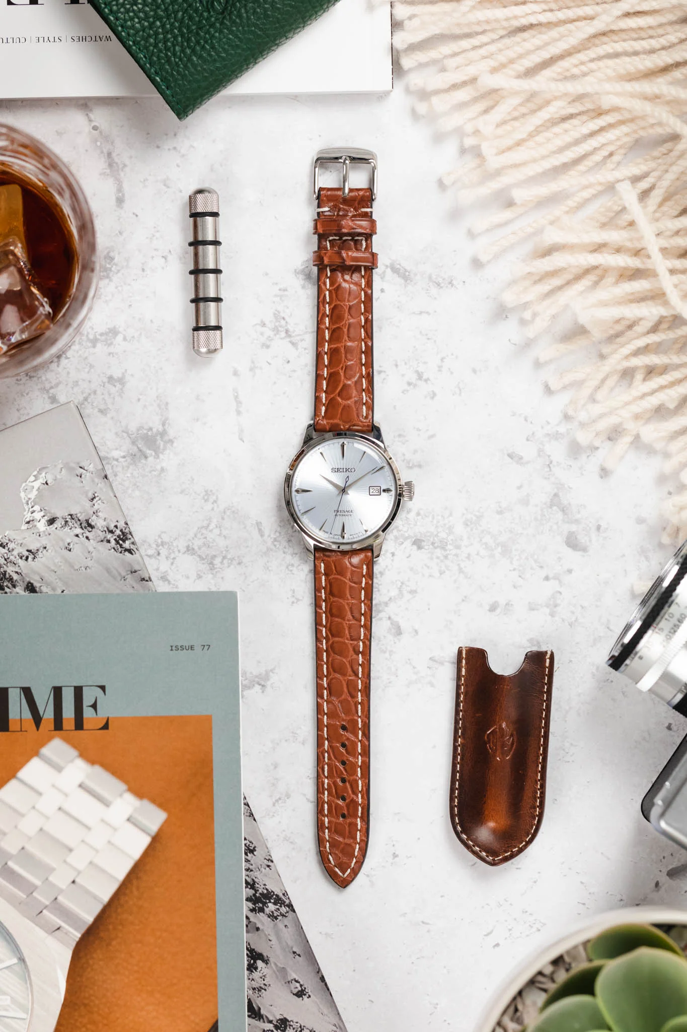 RIOS1931 AMBASSADOR Genuine Alligator Flank Padded Watch Strap in MAHOGANY - Image 9