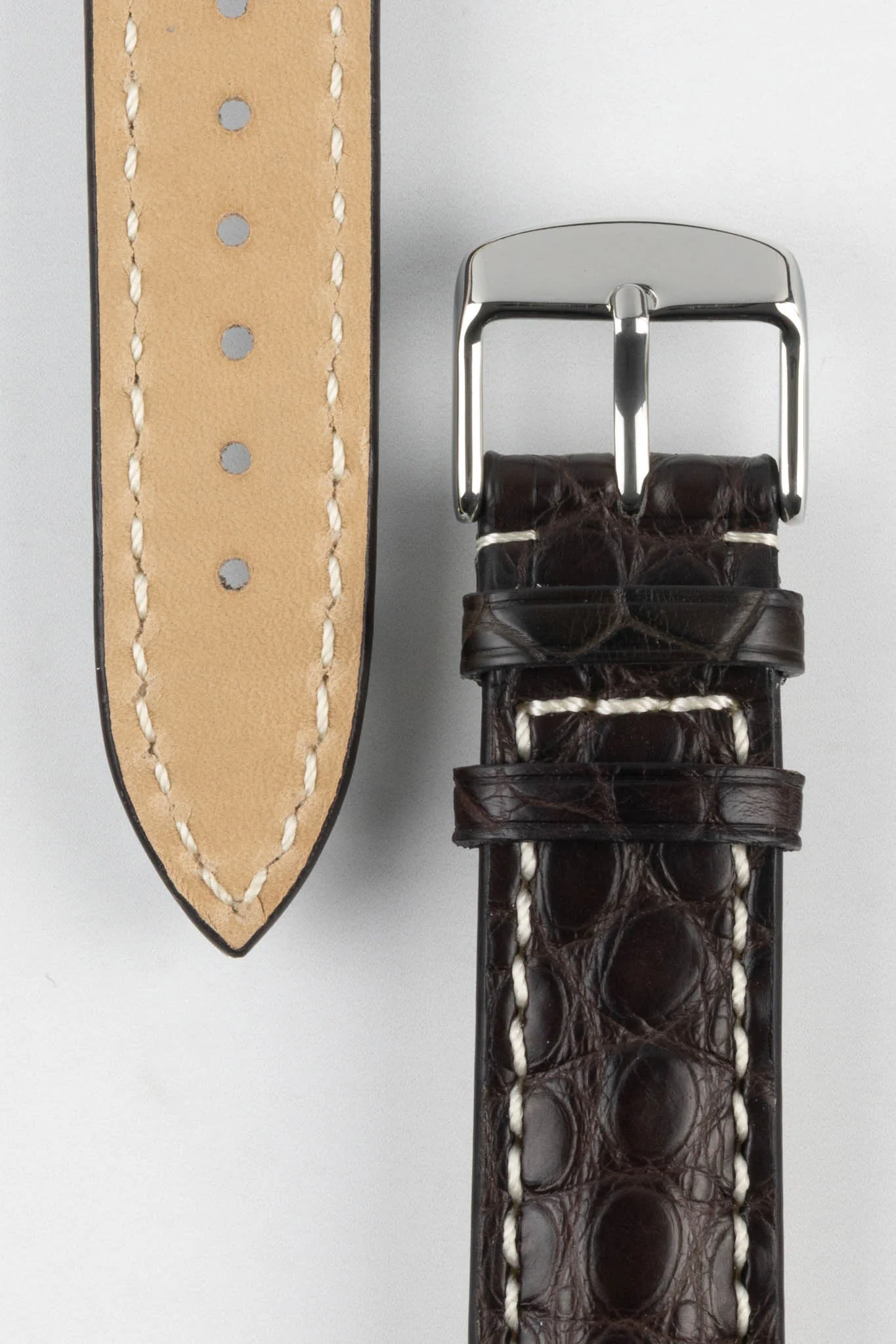 RIOS1931 AMBASSADOR Genuine Alligator Flank Padded Watch Strap in MOCHA - Image 3