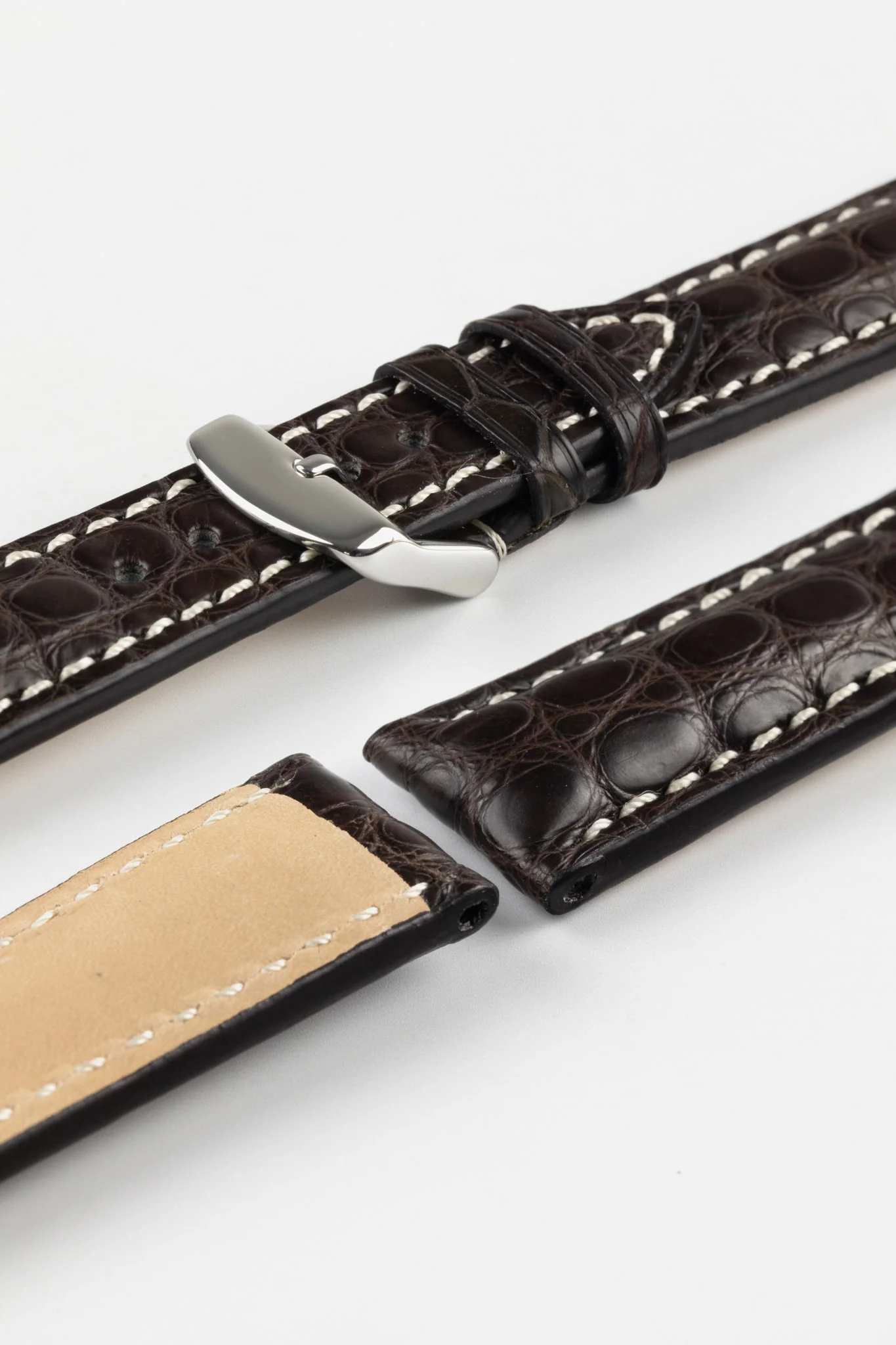 RIOS1931 AMBASSADOR Genuine Alligator Flank Padded Watch Strap in MOCHA - Image 7