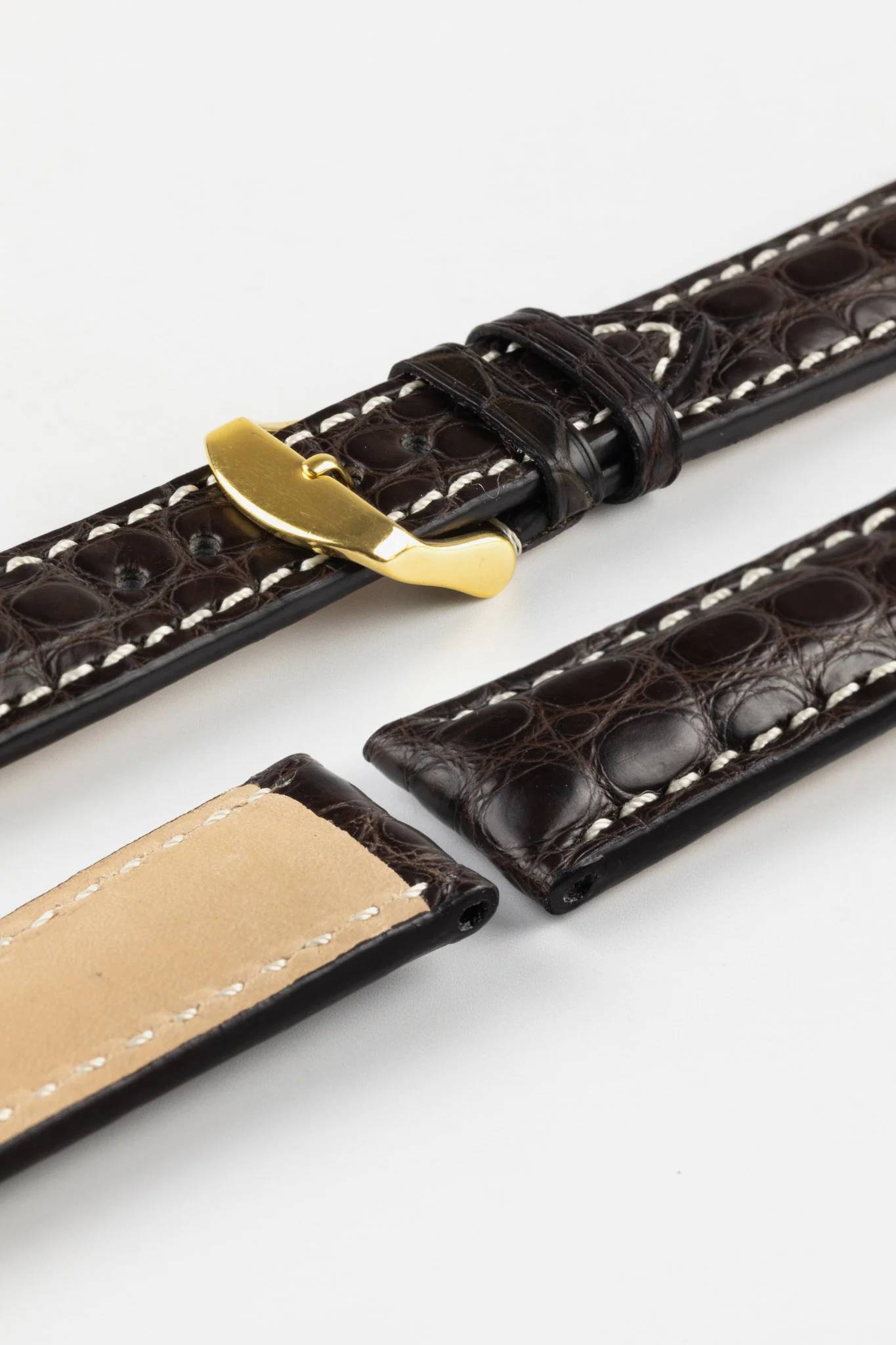 RIOS1931 AMBASSADOR Genuine Alligator Flank Padded Watch Strap in MOCHA - Image 8