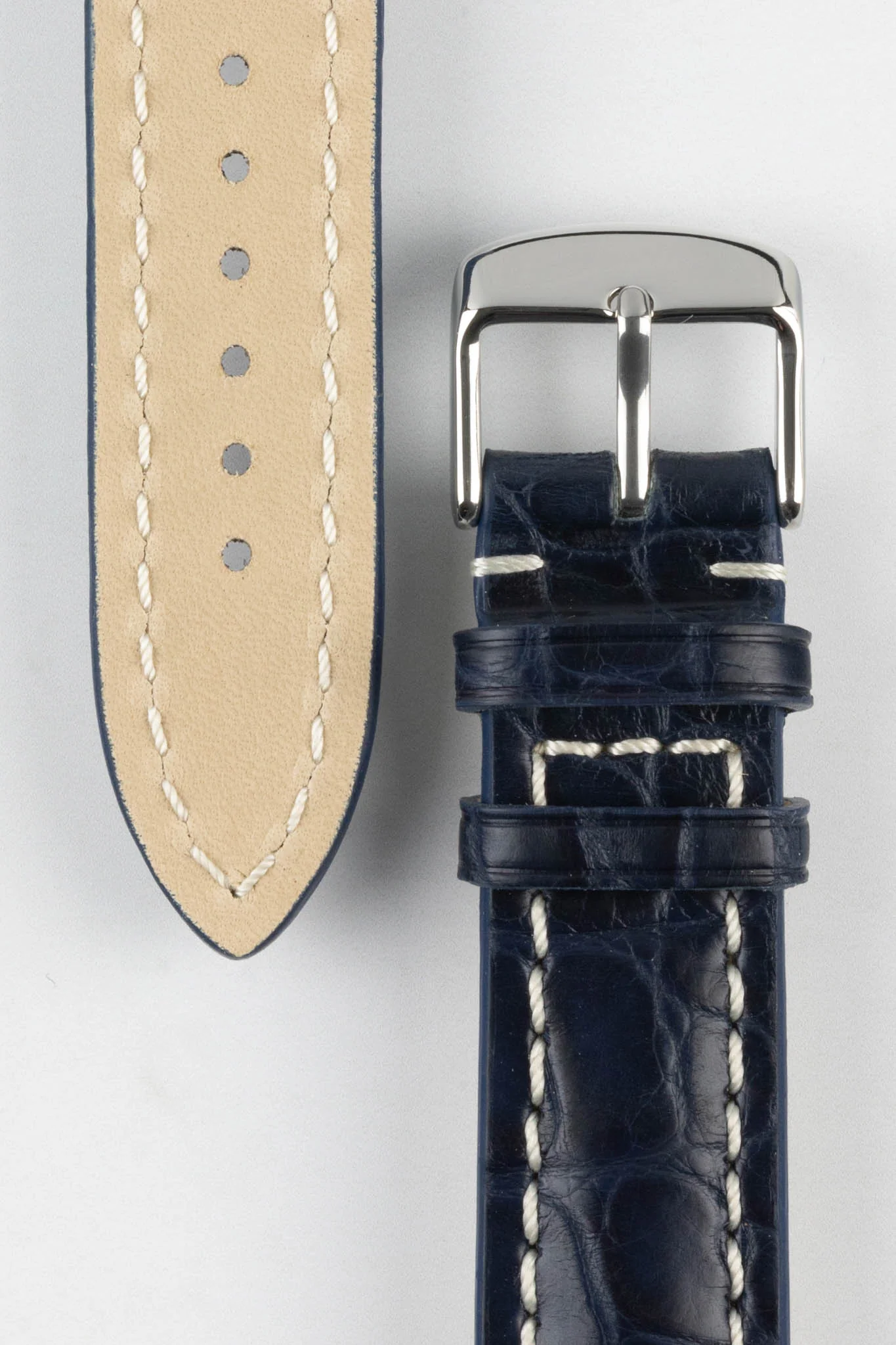 RIOS1931 AMBASSADOR Genuine Alligator Flank Padded Watch Strap in OCEAN BLUE - Image 3