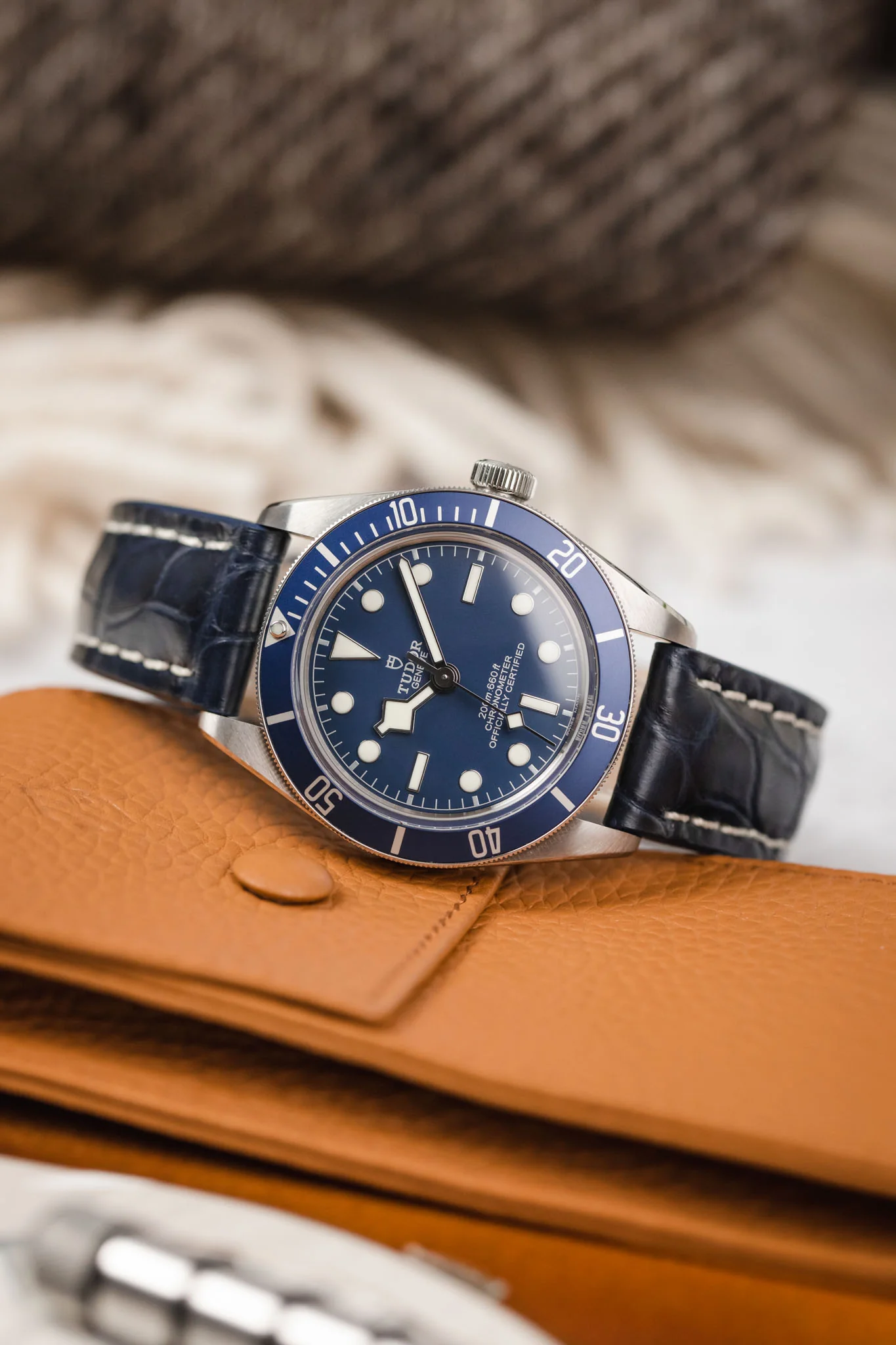 RIOS1931 AMBASSADOR Genuine Alligator Flank Padded Watch Strap in OCEAN BLUE - Image 4