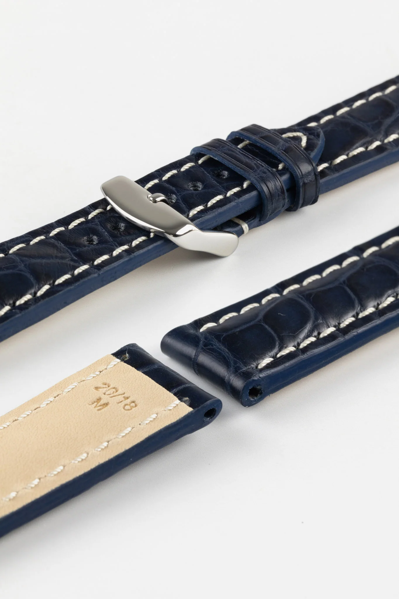 RIOS1931 AMBASSADOR Genuine Alligator Flank Padded Watch Strap in OCEAN BLUE - Image 7