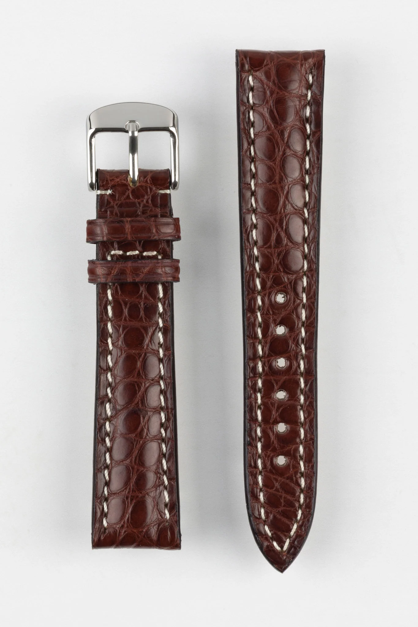 RIOS1931 AMBASSADOR Genuine Alligator Flank Padded Watch Strap in REDDISH BROWN - Image 2