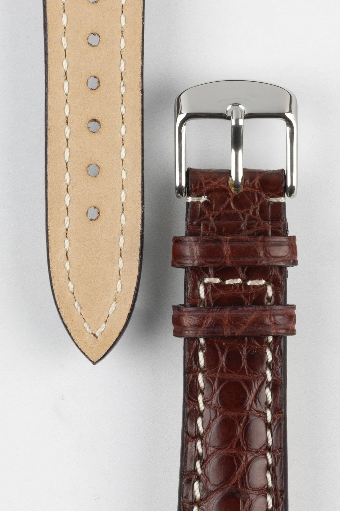 RIOS1931 AMBASSADOR Genuine Alligator Flank Padded Watch Strap in REDDISH BROWN - Image 3