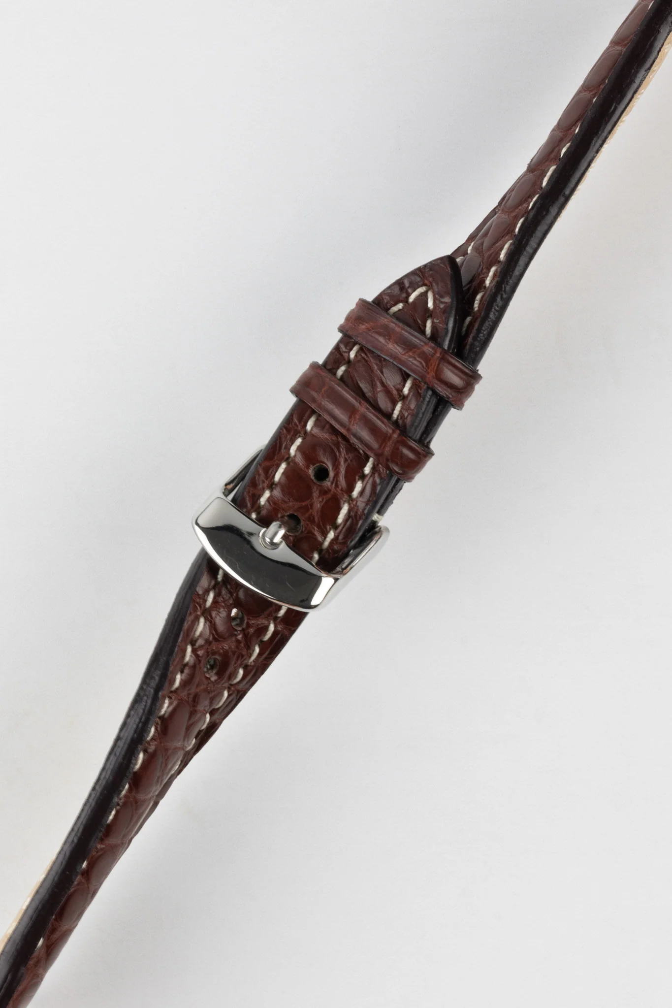 RIOS1931 AMBASSADOR Genuine Alligator Flank Padded Watch Strap in REDDISH BROWN - Image 4