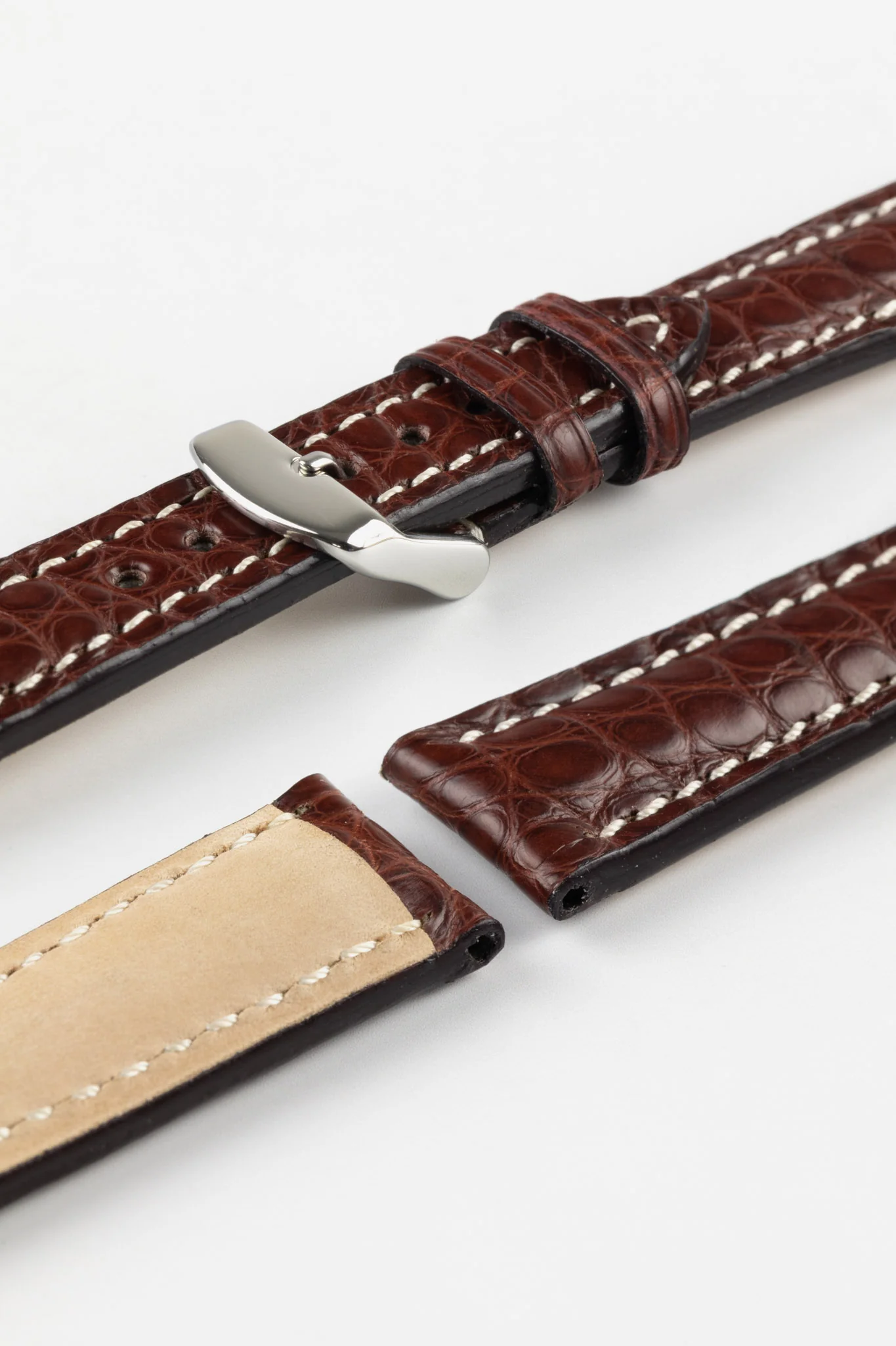 RIOS1931 AMBASSADOR Genuine Alligator Flank Padded Watch Strap in REDDISH BROWN - Image 5