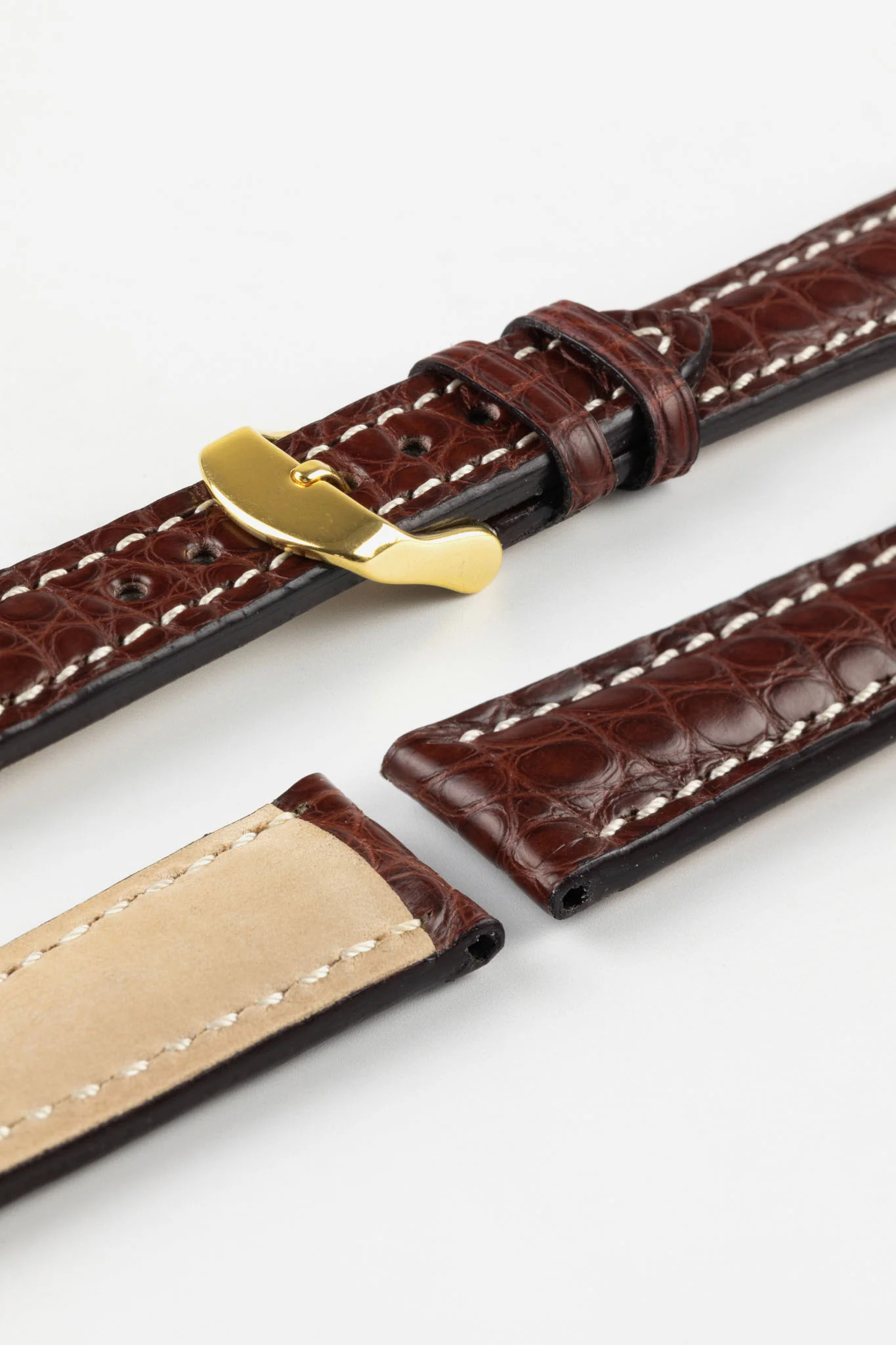 RIOS1931 AMBASSADOR Genuine Alligator Flank Padded Watch Strap in REDDISH BROWN - Image 6