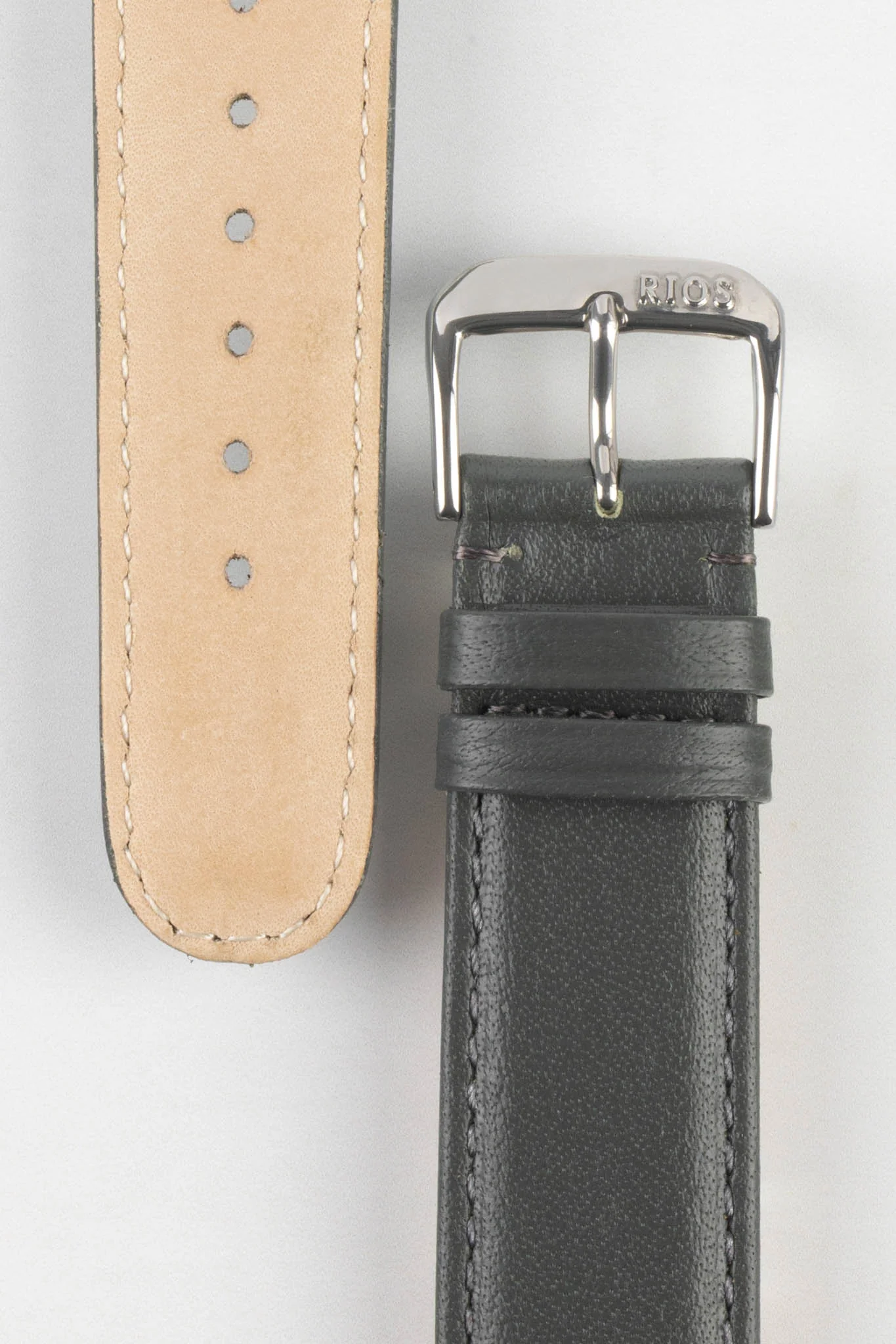 RIOS1931 ARIZONA Genuine Saddle Leather Hook-On Watch Strap in STONE GREY - Image 2