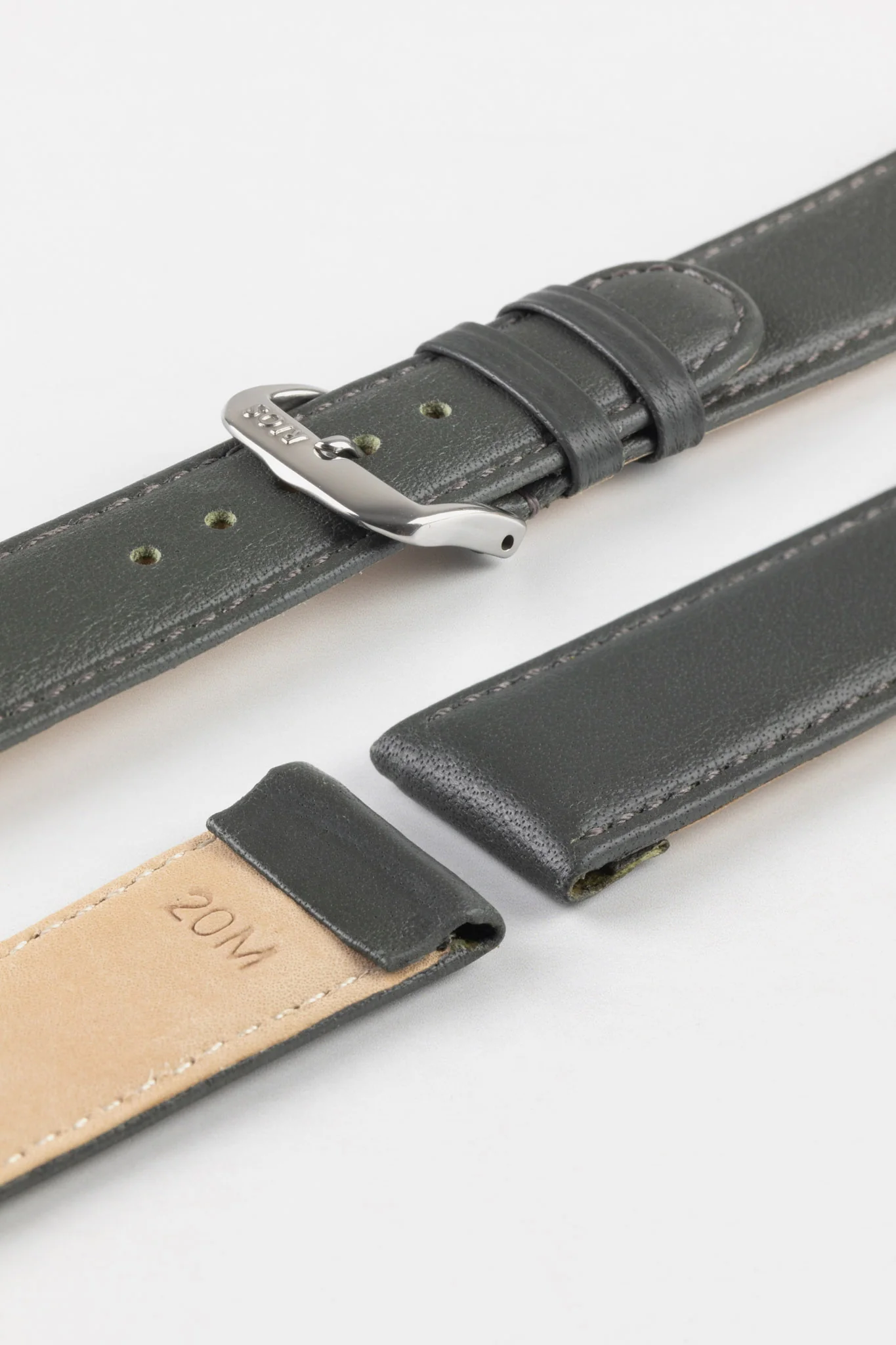 RIOS1931 ARIZONA Genuine Saddle Leather Hook-On Watch Strap in STONE GREY - Image 4