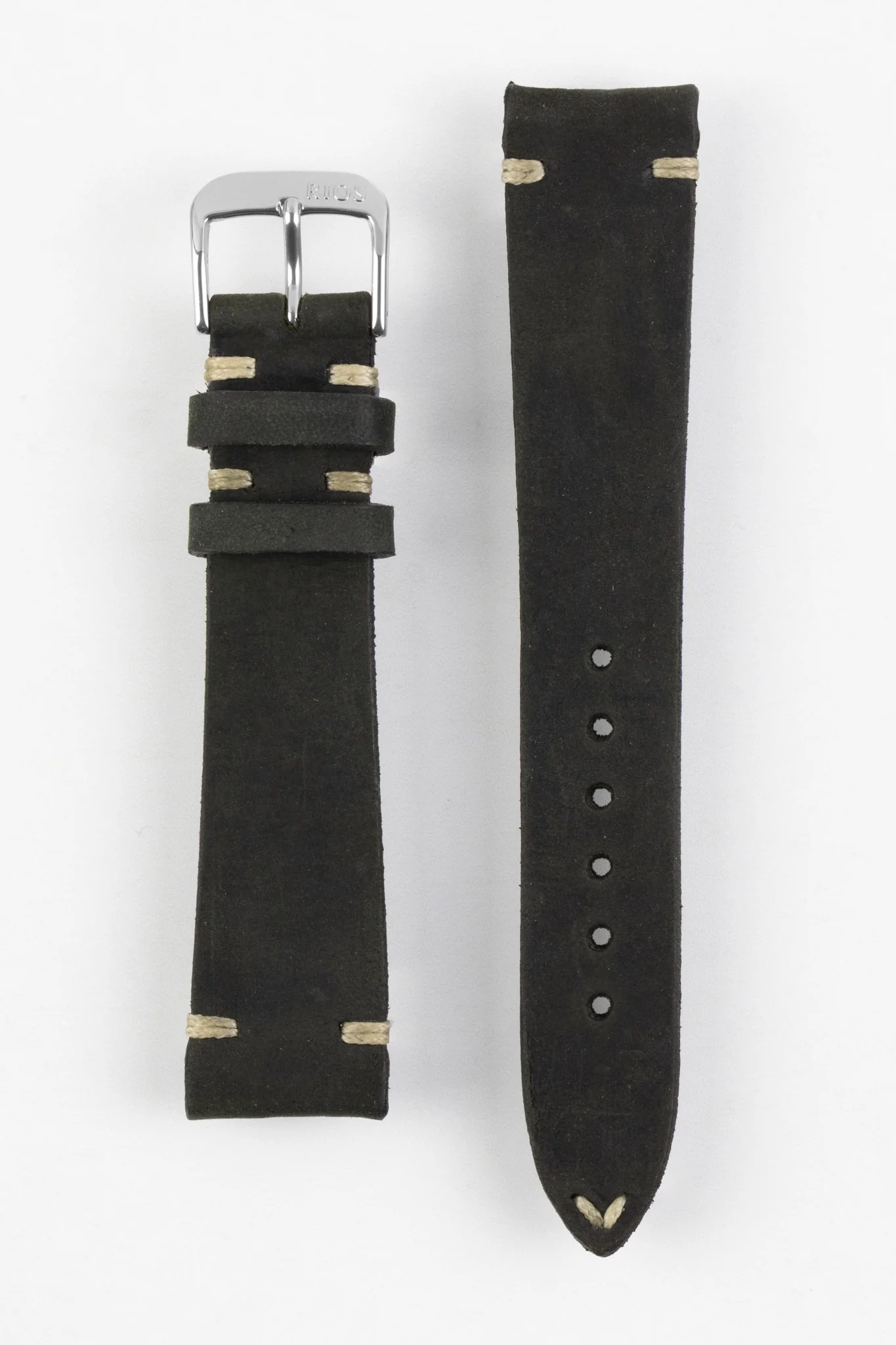 RIOS1931 BEDFORD Genuine Vintage Leather Watch Strap in BLACK - Image 10