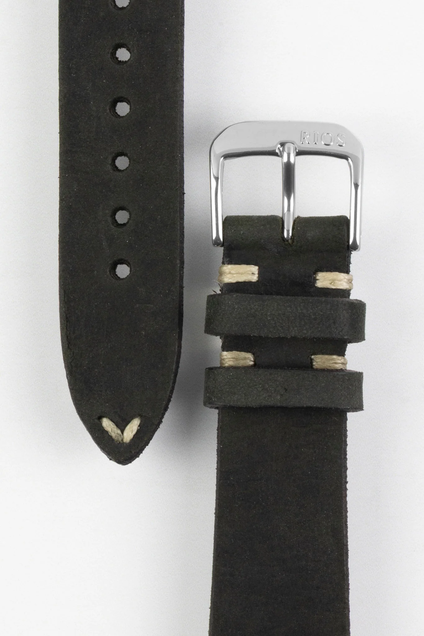 RIOS1931 BEDFORD Genuine Vintage Leather Watch Strap in BLACK - Image 3